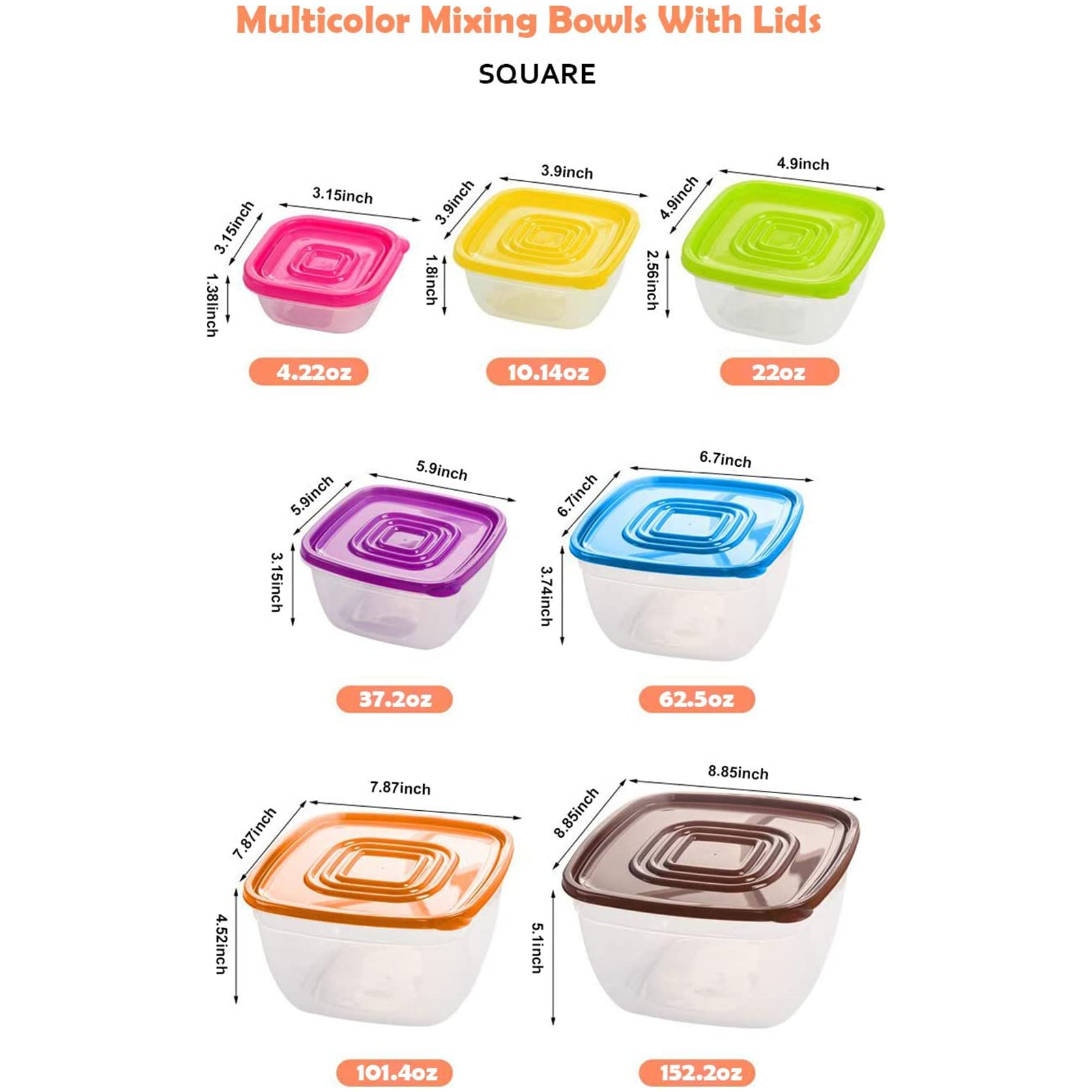 Shopwithgreen 7 Sets(14 Pieces) Multicolor Food Storage Containers - Square-shopwithgreen