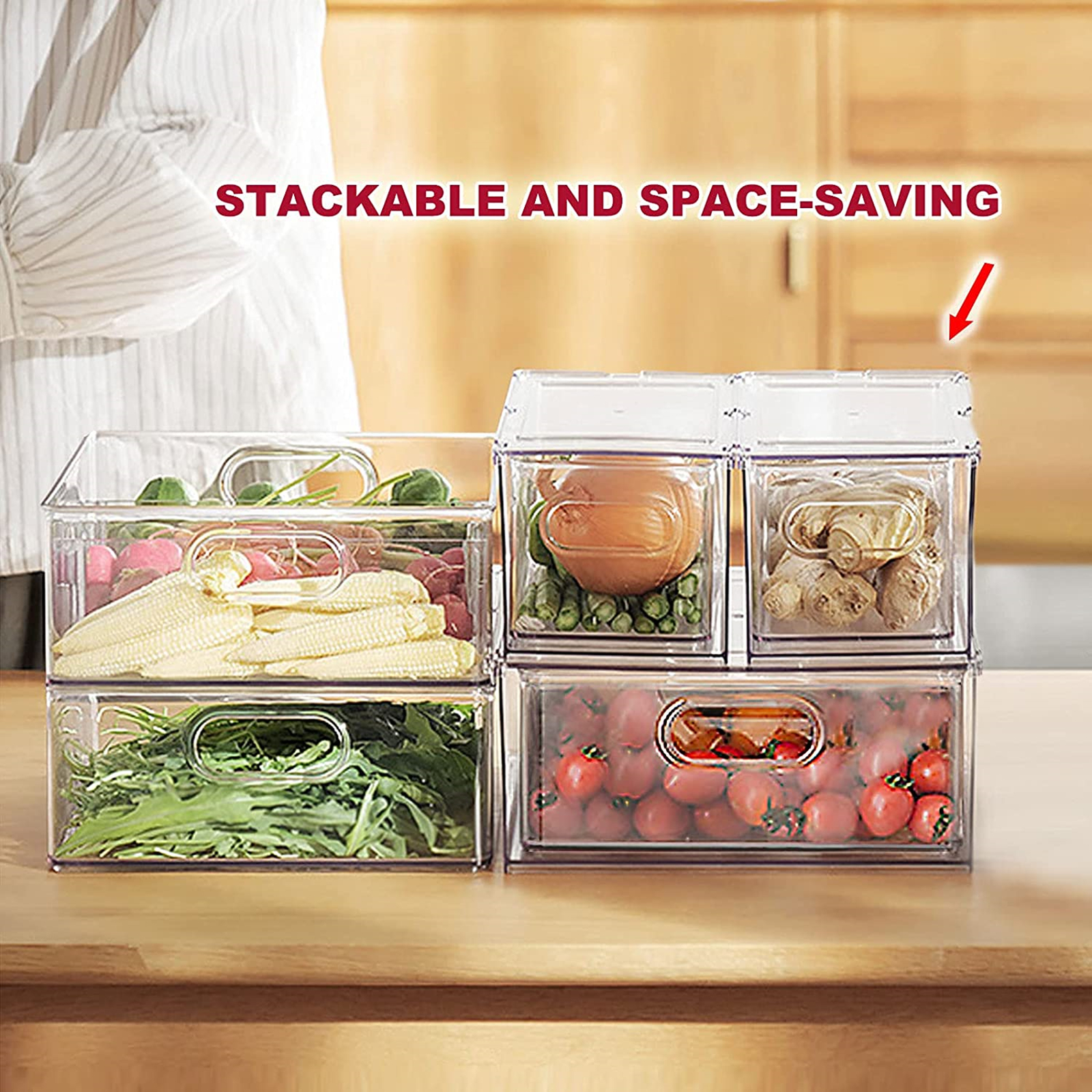 Shopwithgreen Refrigerator Organizer Bins with Pull-out Drawer - Large-shopwithgreen