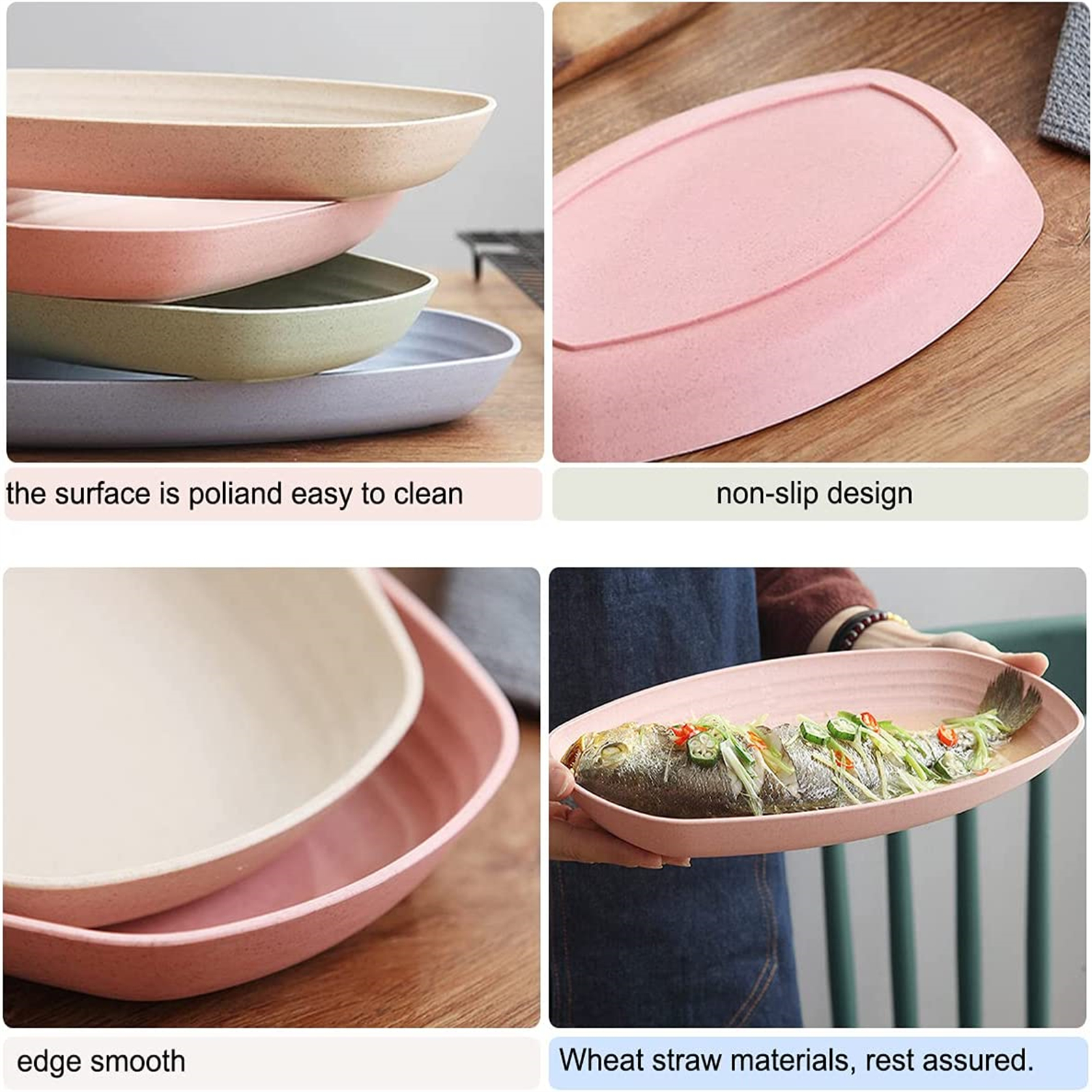 Shopwithgreen Wheat Straw Plastic Plates - 4pcs 11.8 inch Pale Blush-shopwithgreen