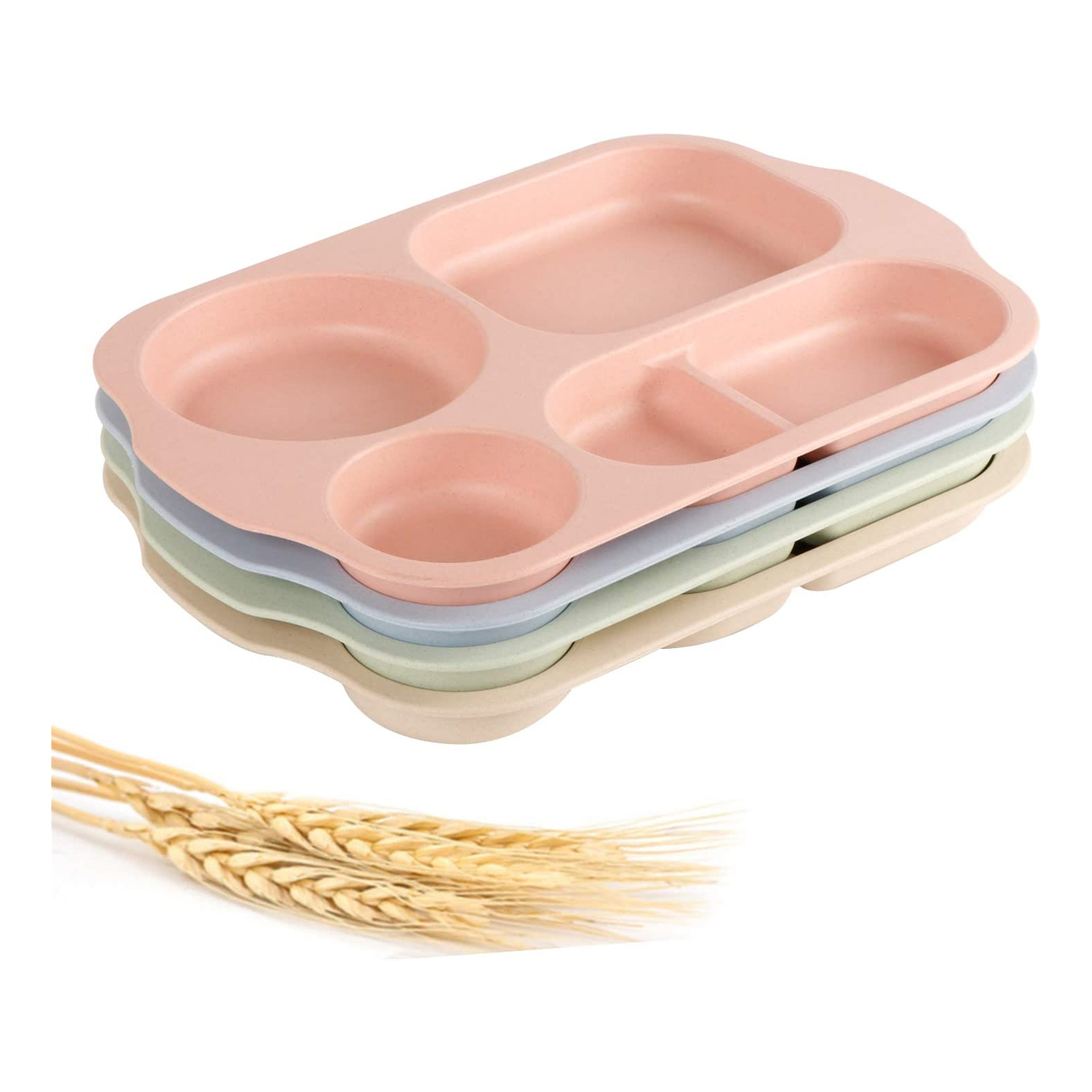 Shopwithgreen Wheat Straw Kids Divided Plates - 4 pcs 11 Inch-shopwithgreen