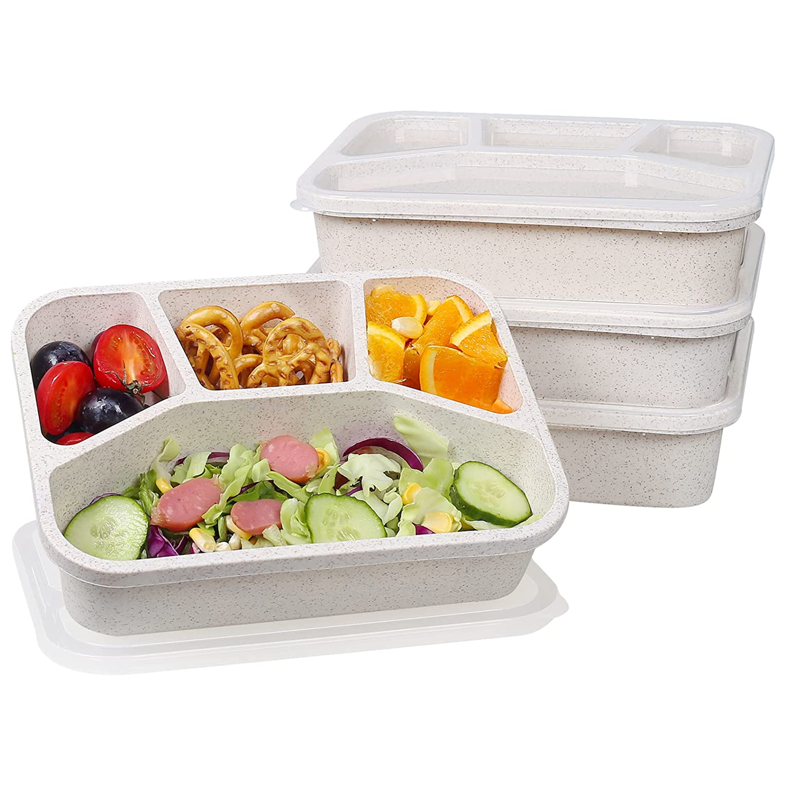 Shopwithgreen Meal Prep Plastic Lunch Containers with 4 Compartments 4 pcs  - Creamy White
