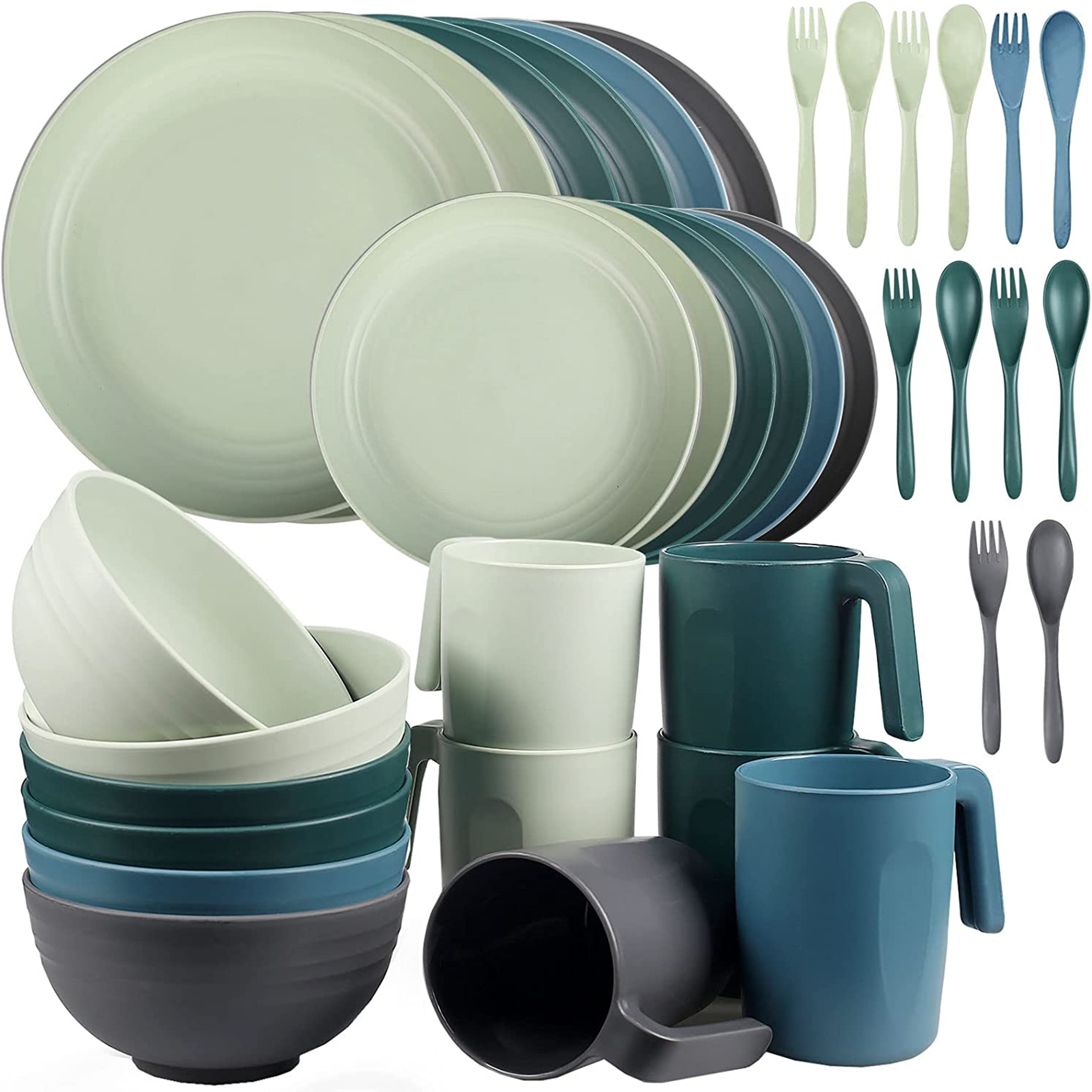 Shopwithgreen Plastic Dinnerware Sets - 36 PCS Multicolor