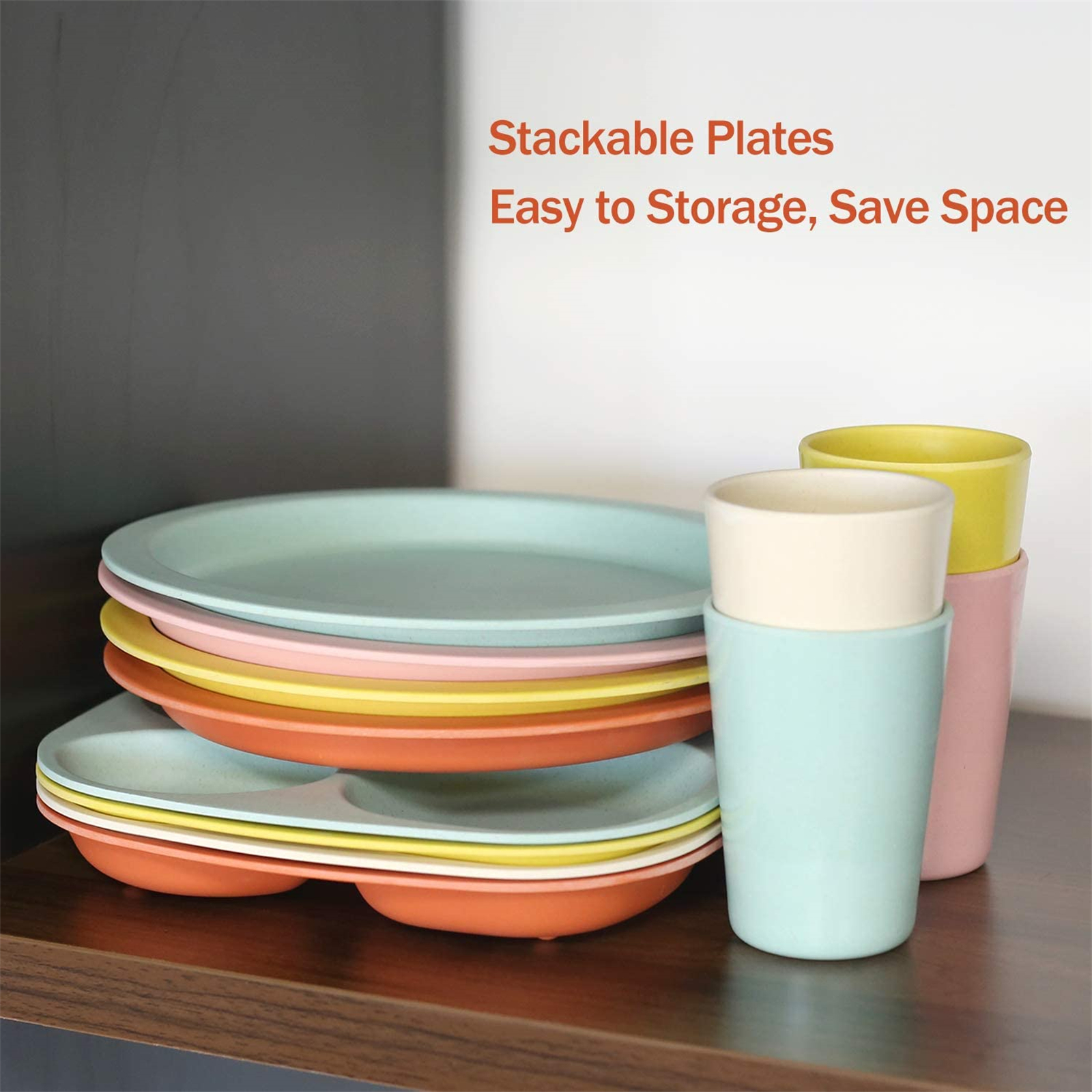 Shopwithgreen Bamboo Kids Divided Plates Set 9.4 inch 4 pcs-shopwithgreen