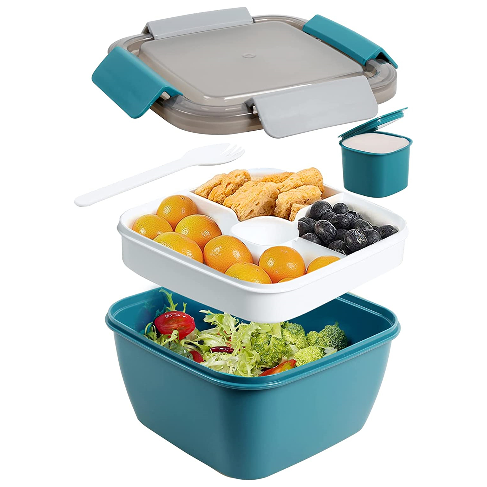 Shopwithgreen 52 OZ to Go Salad Container Lunch Container with 3-Compartment - Dark Blue-shopwithgreen