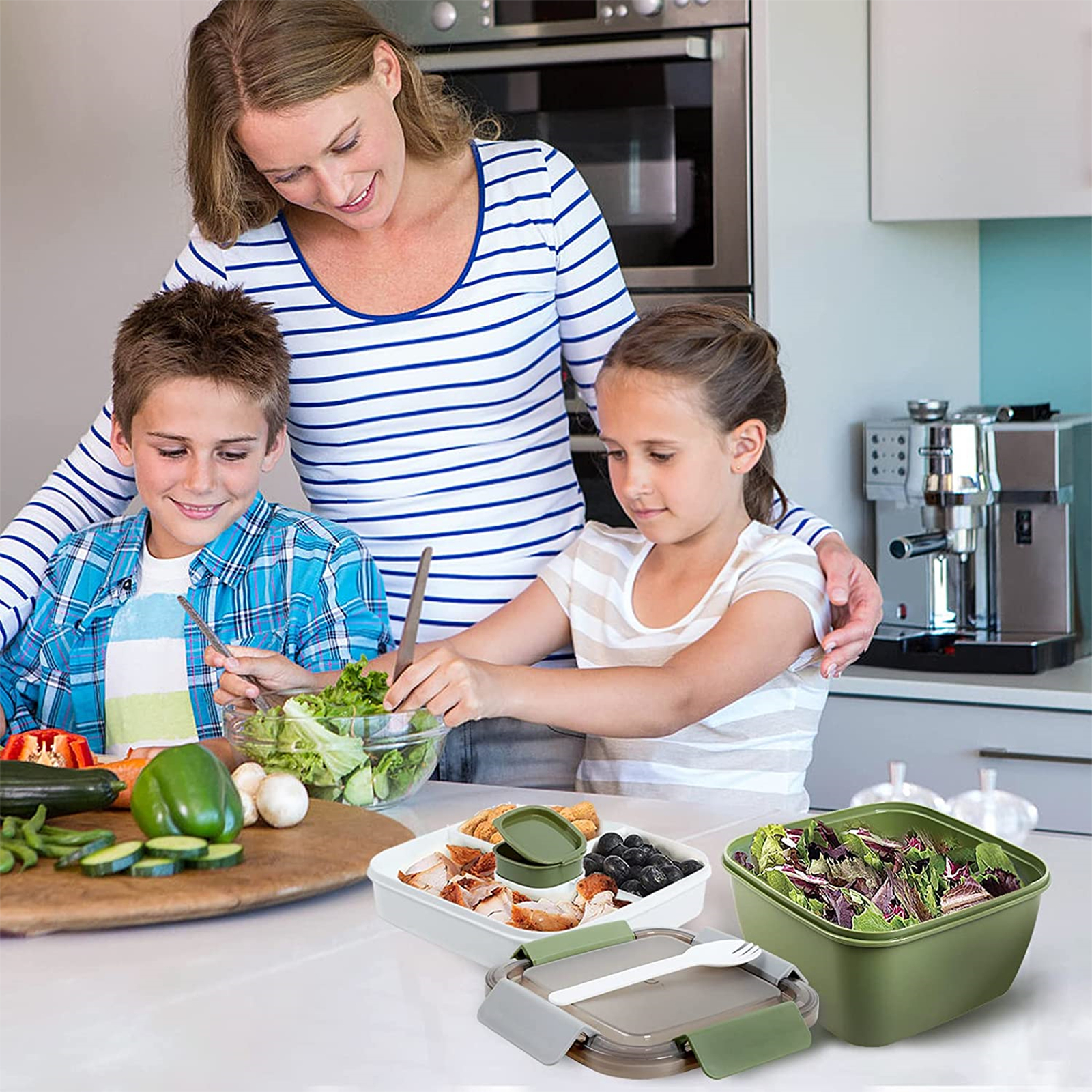 Shopwithgreen 52 OZ to Go Salad Container Lunch Container with 3-Compartment - LightBlue/ArmyGreen/Navy-shopwithgreen