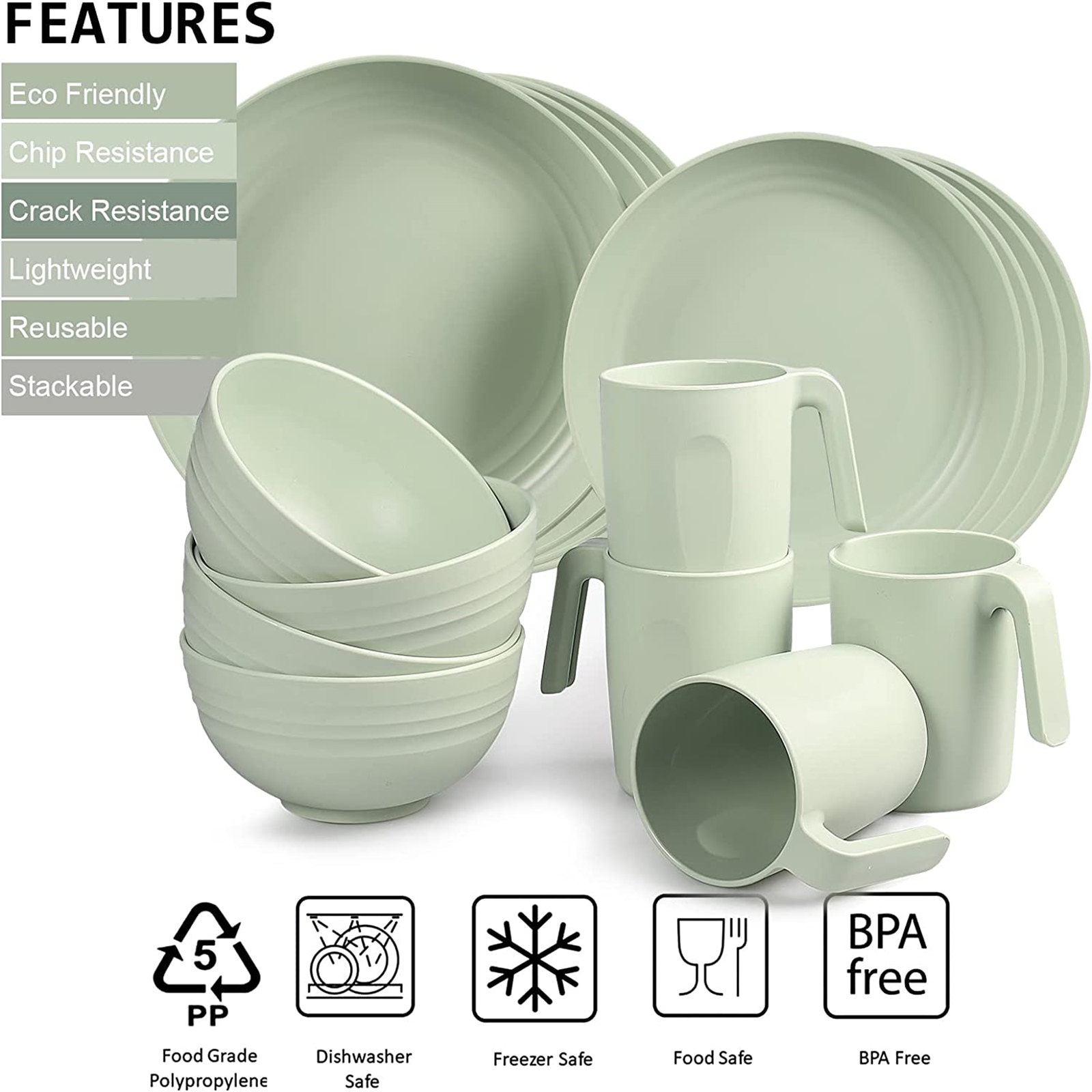 Shopwithgreen Lightweight & Unbreakable Plastic Dinnerware Sets - 16 PCS-shopwithgreen