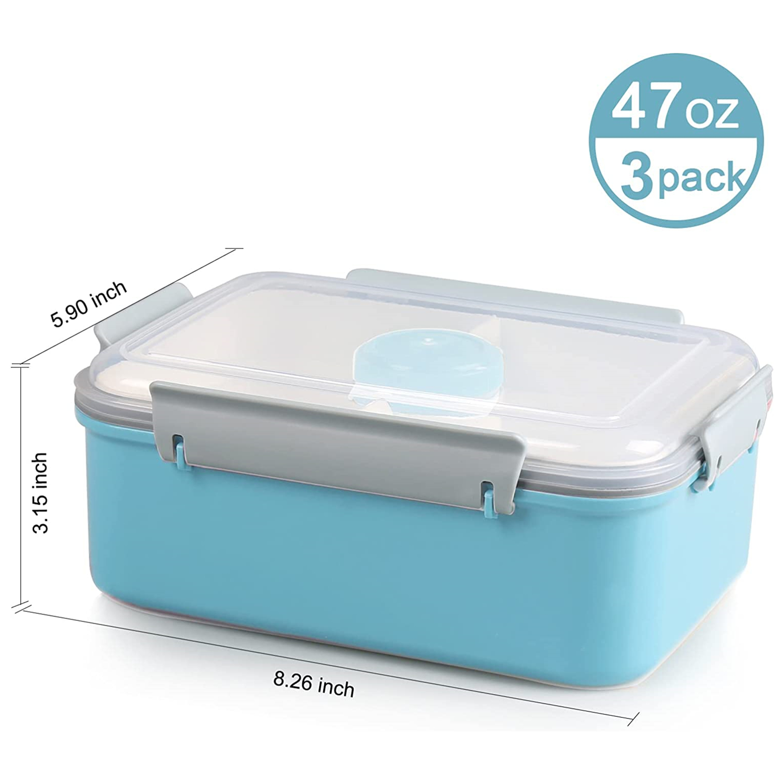 Shopwithgreen Salad Food Storage Container to Go 47-oz with 3-Compartment 3 pcs - Blue-shopwithgreen