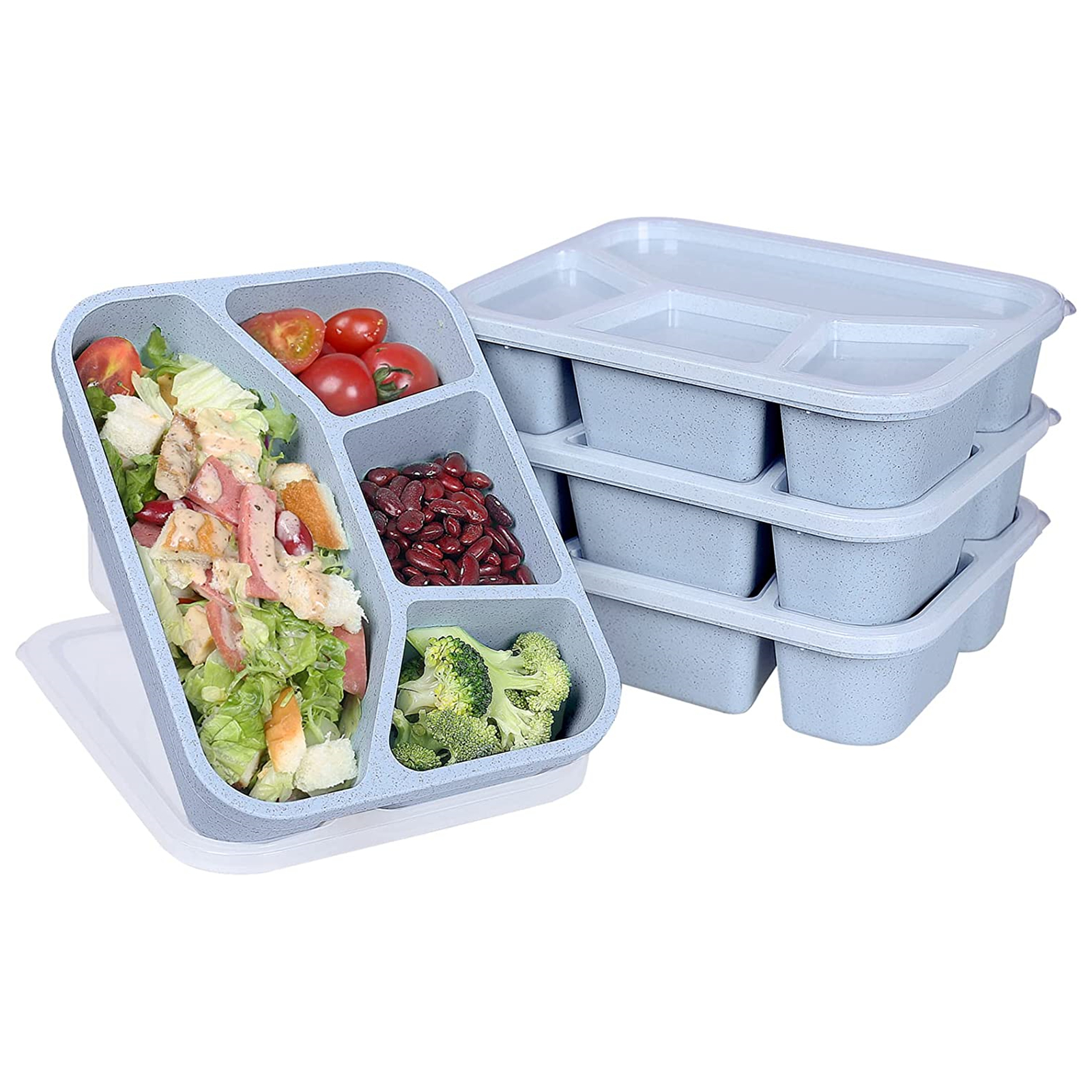 Shopwithgreen Meal Prep Plastic Lunch Containers with 4 Compartments 4 pcs - Blue-shopwithgreen