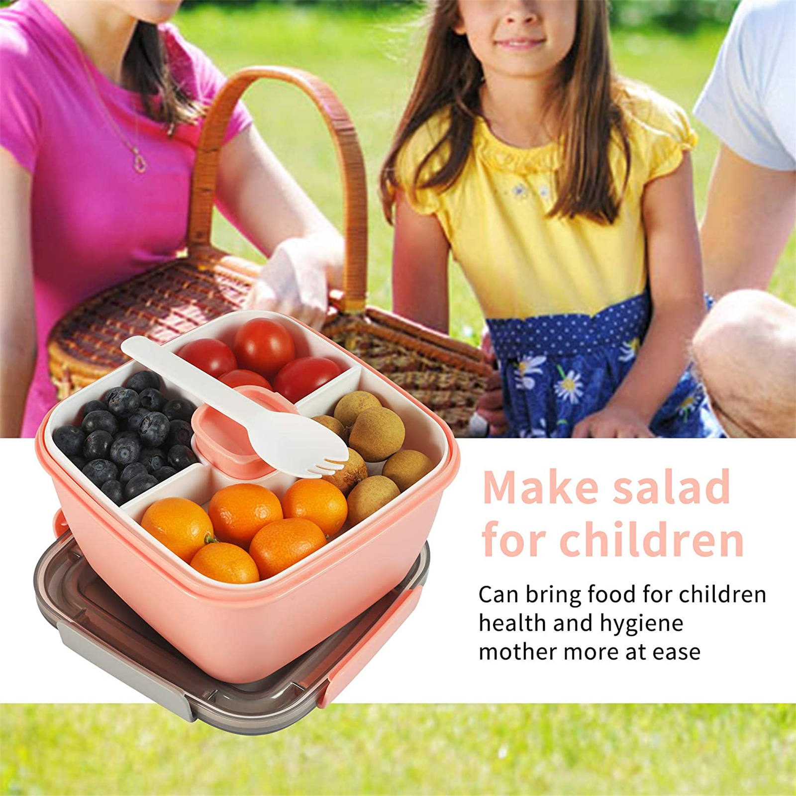 Shopwithgreen 52 OZ to Go Salad Container Lunch Container with 3-Compartment - Pink-shopwithgreen