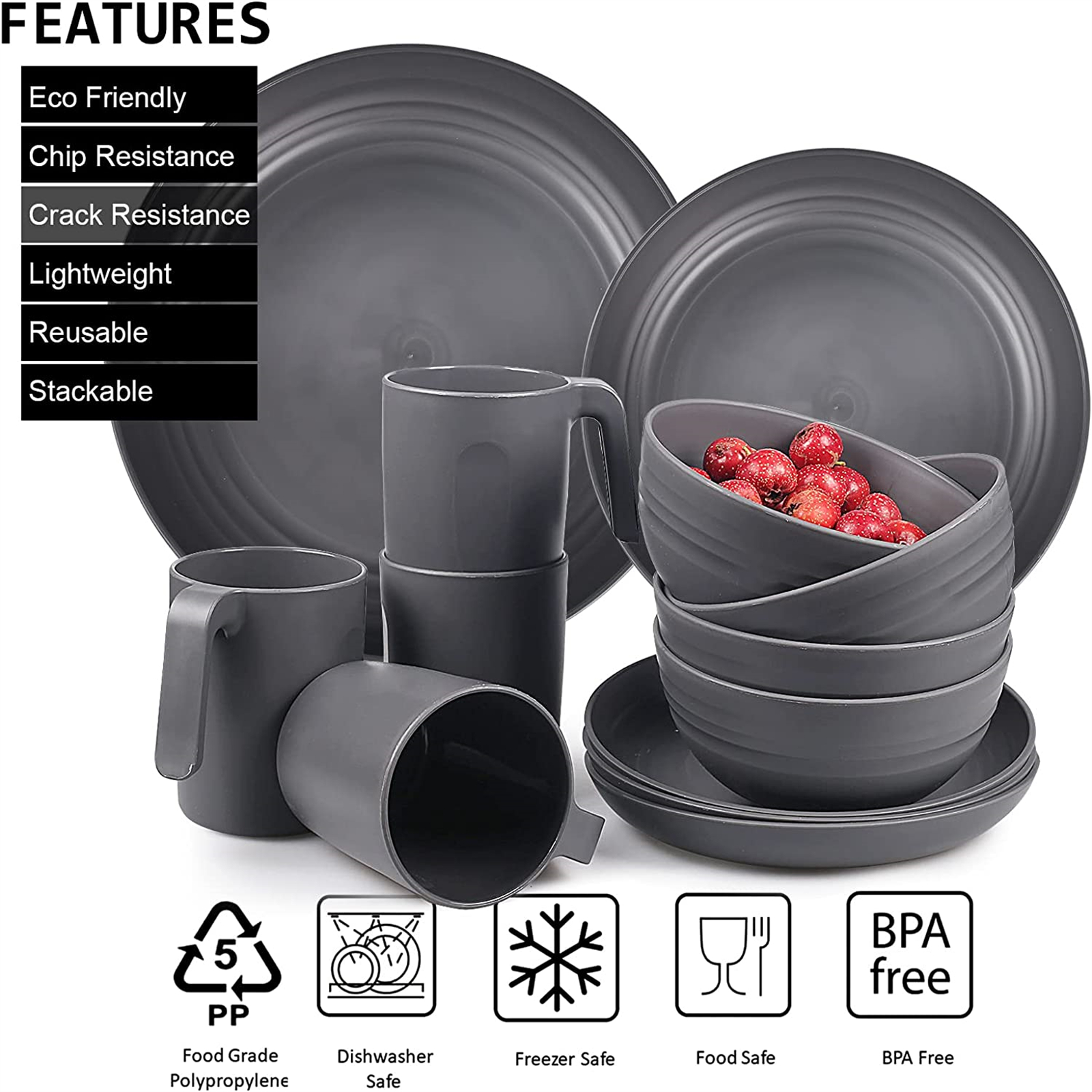 Shopwithgreen Lightweight & Unbreakable Plastic Dinnerware Sets - 16 PCS-shopwithgreen