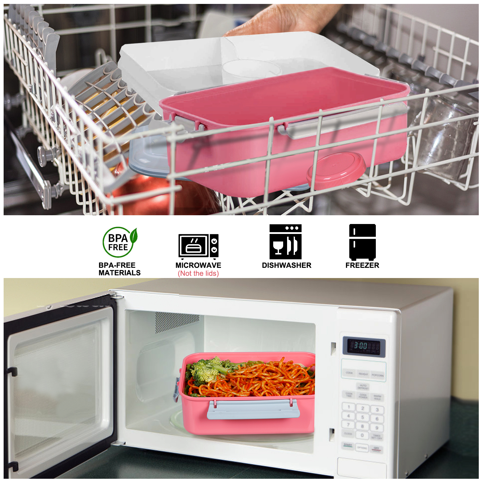 Shopwithgreen Salad Food Storage Container to Go 47-oz with 3-Compartment 3 pcs - Pink-shopwithgreen