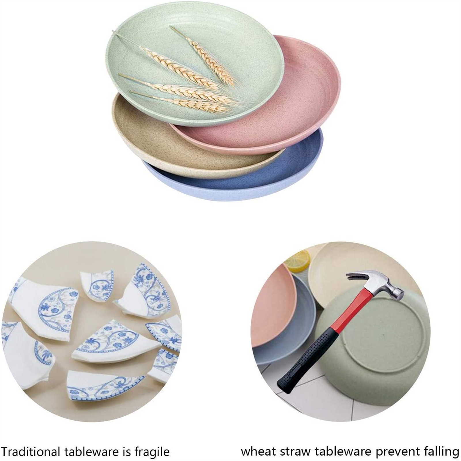 Shopwithgreen Wheat Straw Plastic Plates - 4pcs 7.8 inch Pale Blush-shopwithgreen