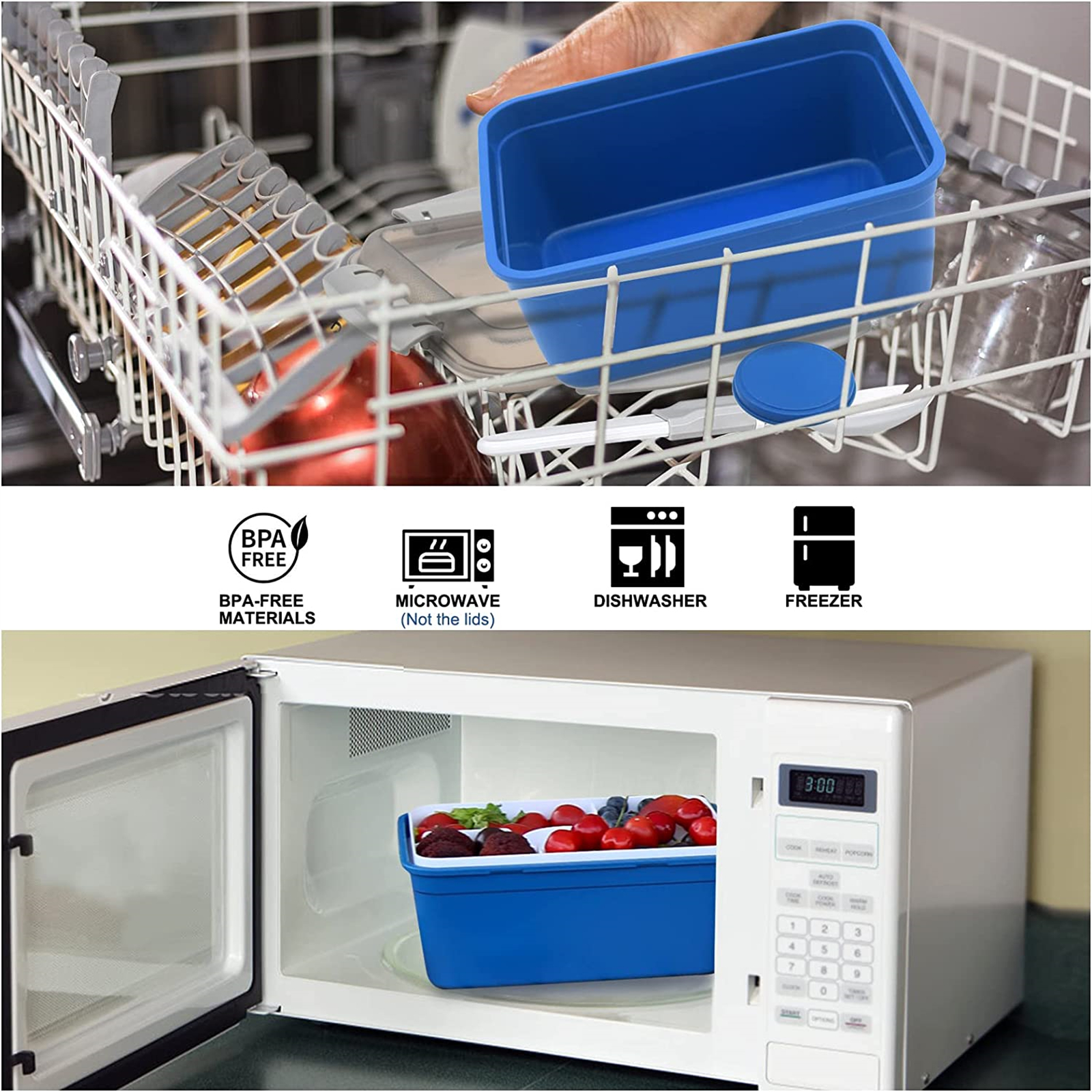 Shopwithgreen Salad Food Storage Container to Go 64oz with 5-Compartment 3 pcs - Dark Green & Rose Red & Dark Blue-shopwithgreen