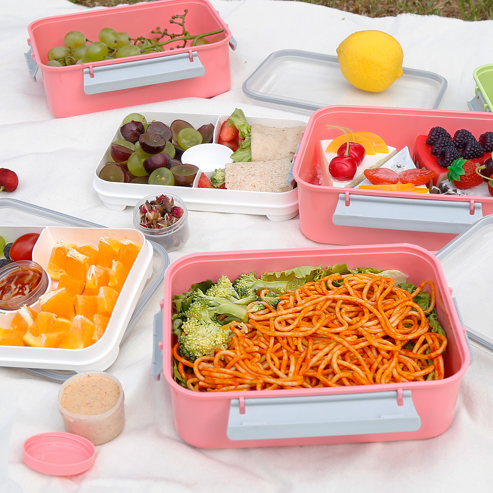 Shopwithgreen Salad Food Storage Container to Go 47-oz with 3-Compartment 3 pcs - Pink-shopwithgreen