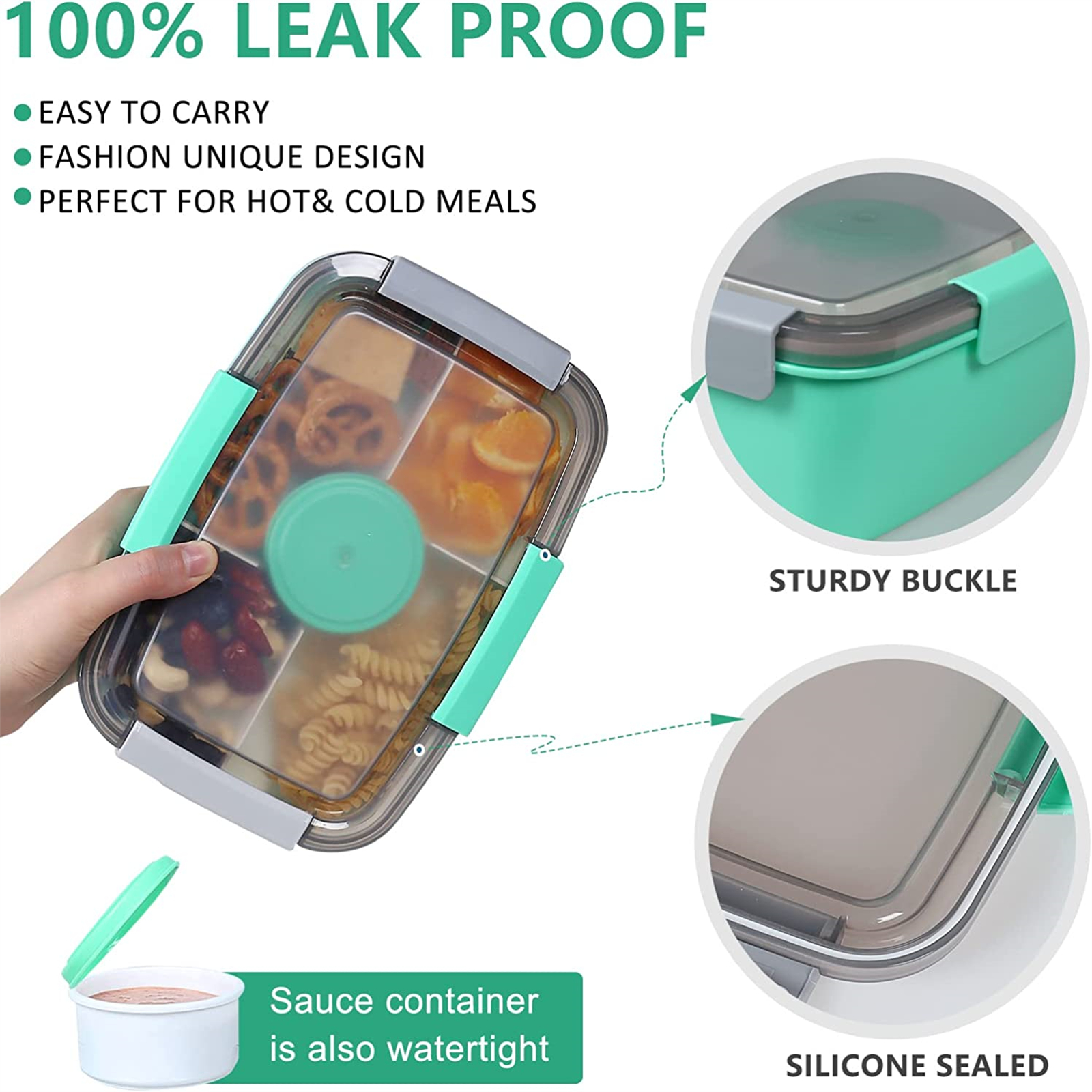 Shopwithgreen 68 OZ to Go Salad Container Lunch Container with 5-Compartment - Green-shopwithgreen