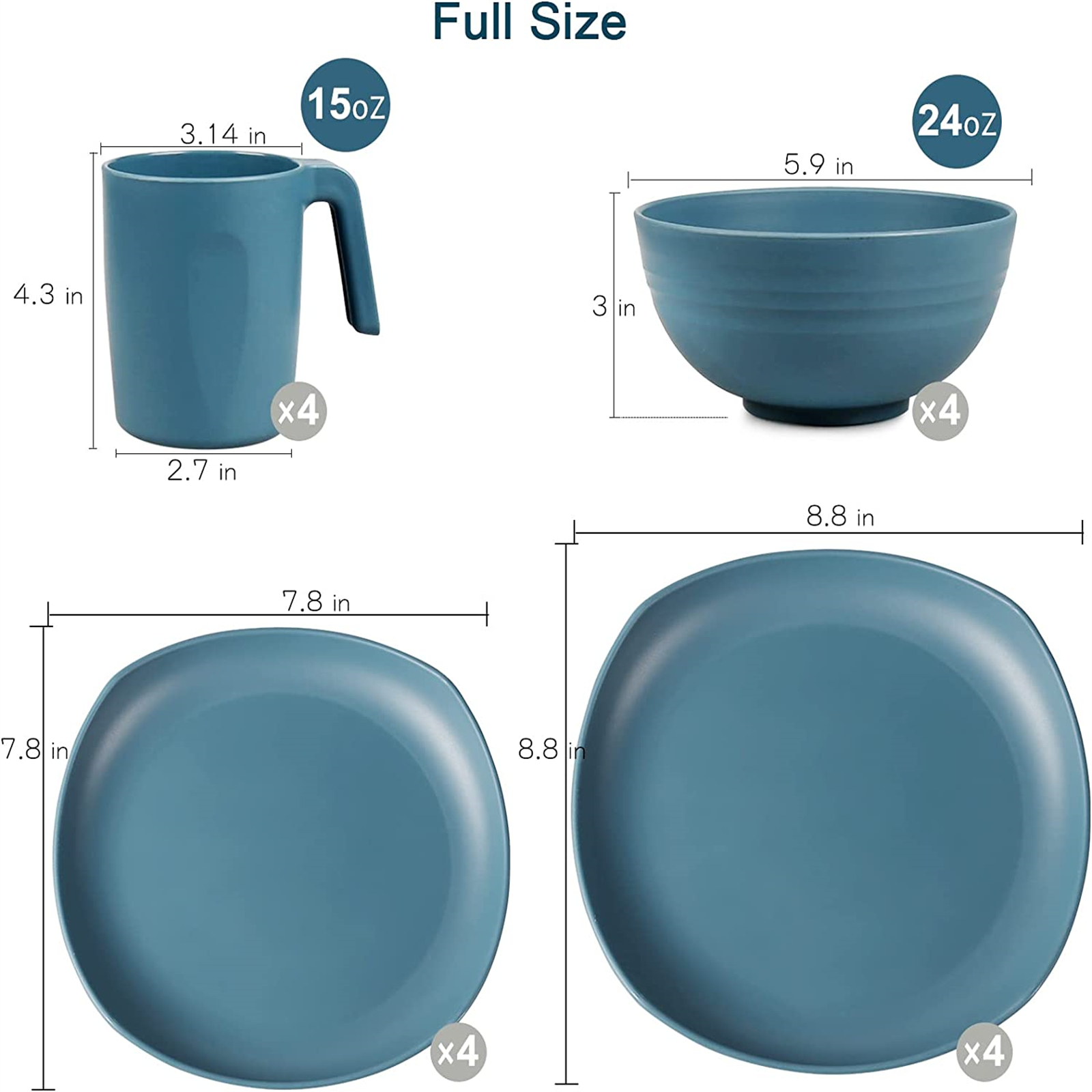 Shopwithgreen Lightweight & Unbreakable Plastic Square Dinnerware Sets - 16 PCS-shopwithgreen