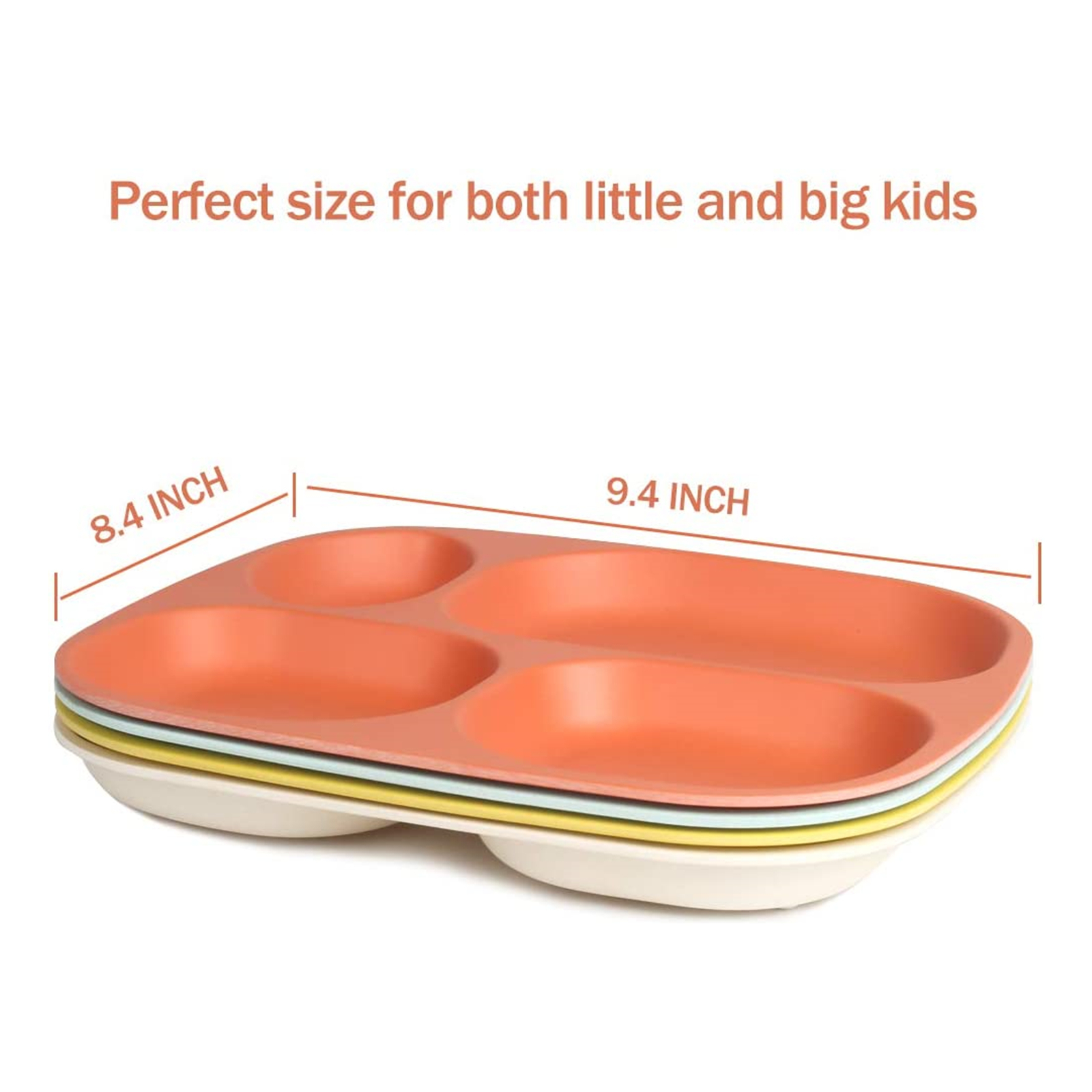 Shopwithgreen Bamboo Kids Divided Plates Set 9.4 inch 4 pcs-shopwithgreen