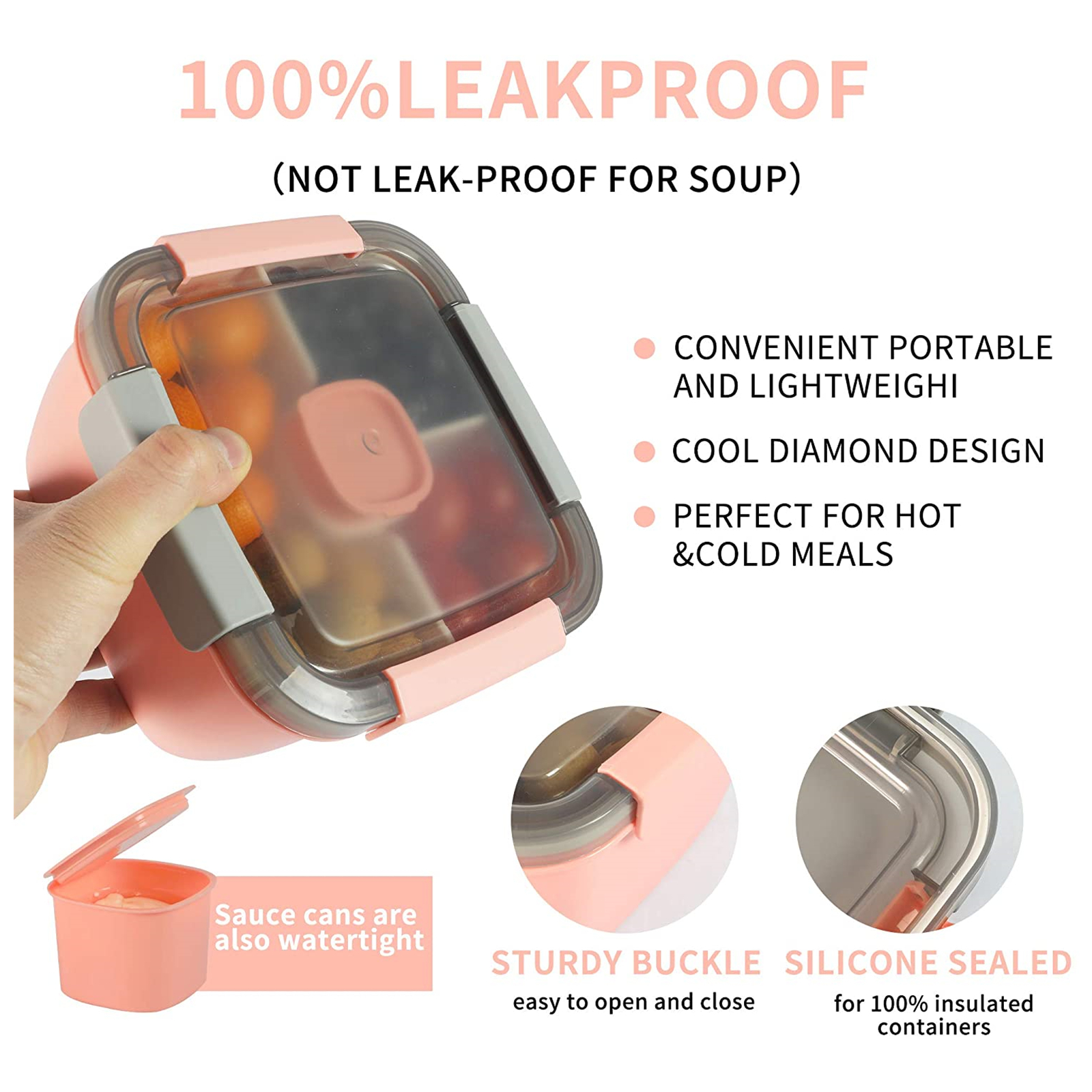 Shopwithgreen 52 OZ to Go Salad Container Lunch Container with 3-Compartment - Pink-shopwithgreen