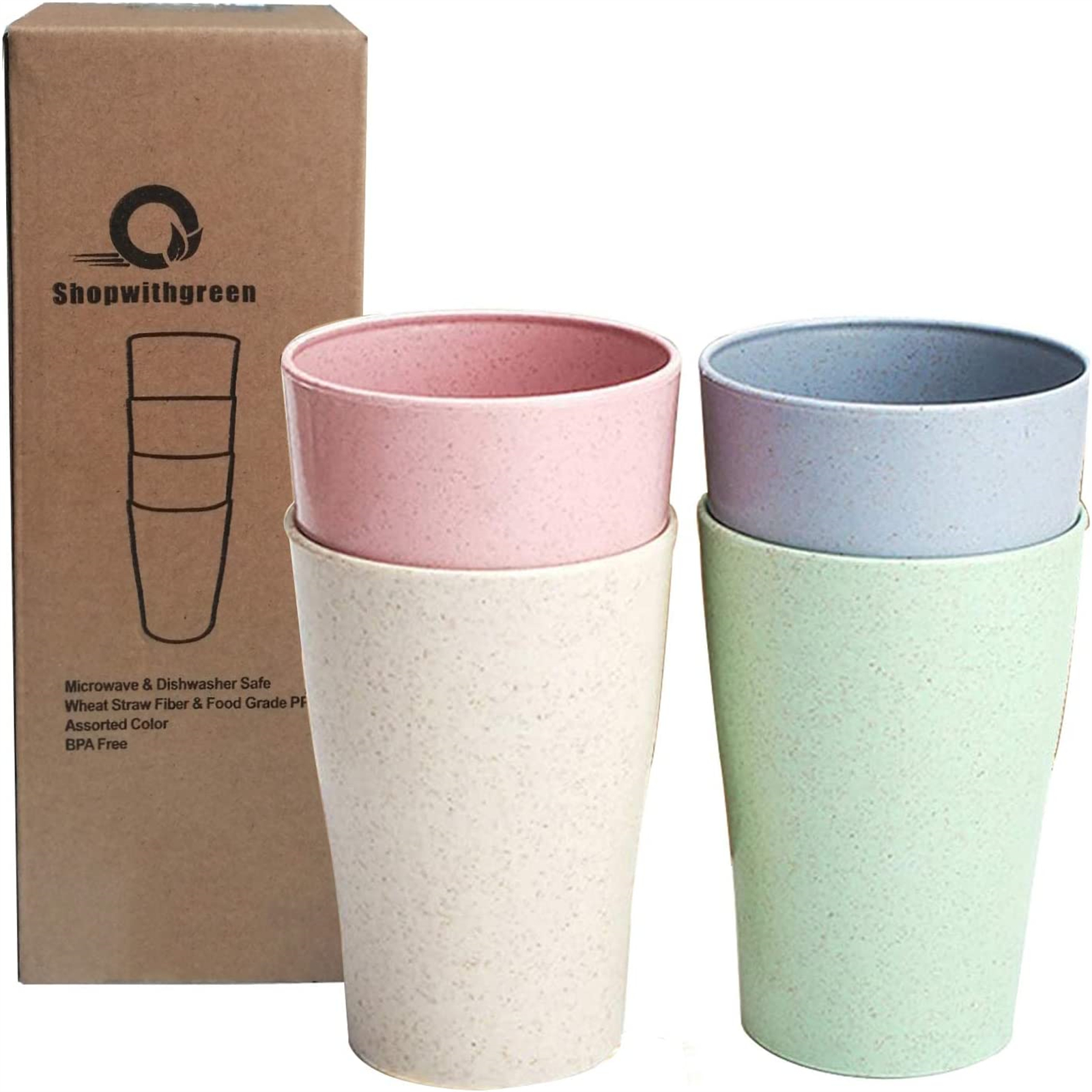 Shopwithgreen Wheat Straw Drinking Cups - 4pcs 13.5 OZ Pale Blush-shopwithgreen