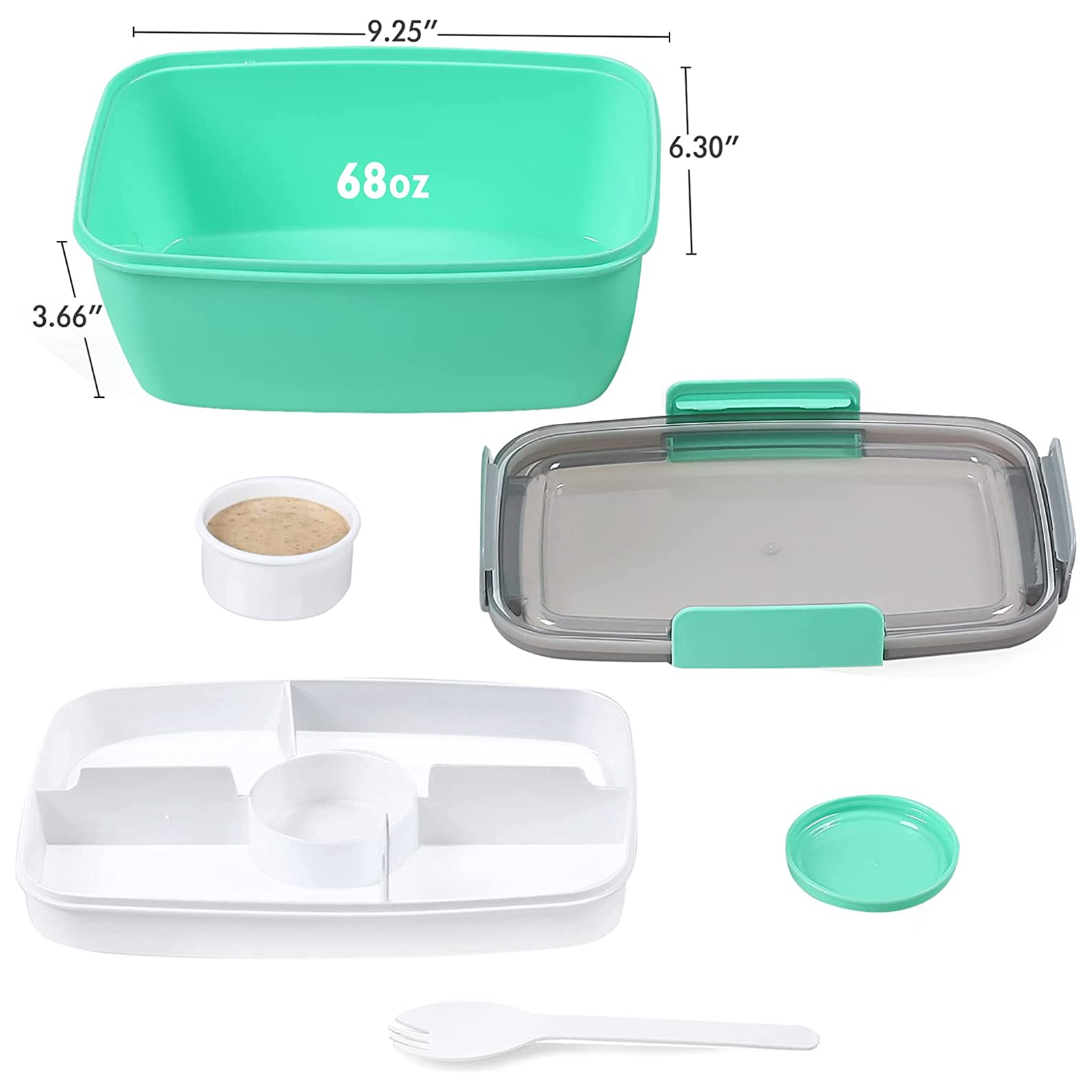 Shopwithgreen 68 OZ to Go Salad Container Lunch Container with 5-Compartment - Green-shopwithgreen