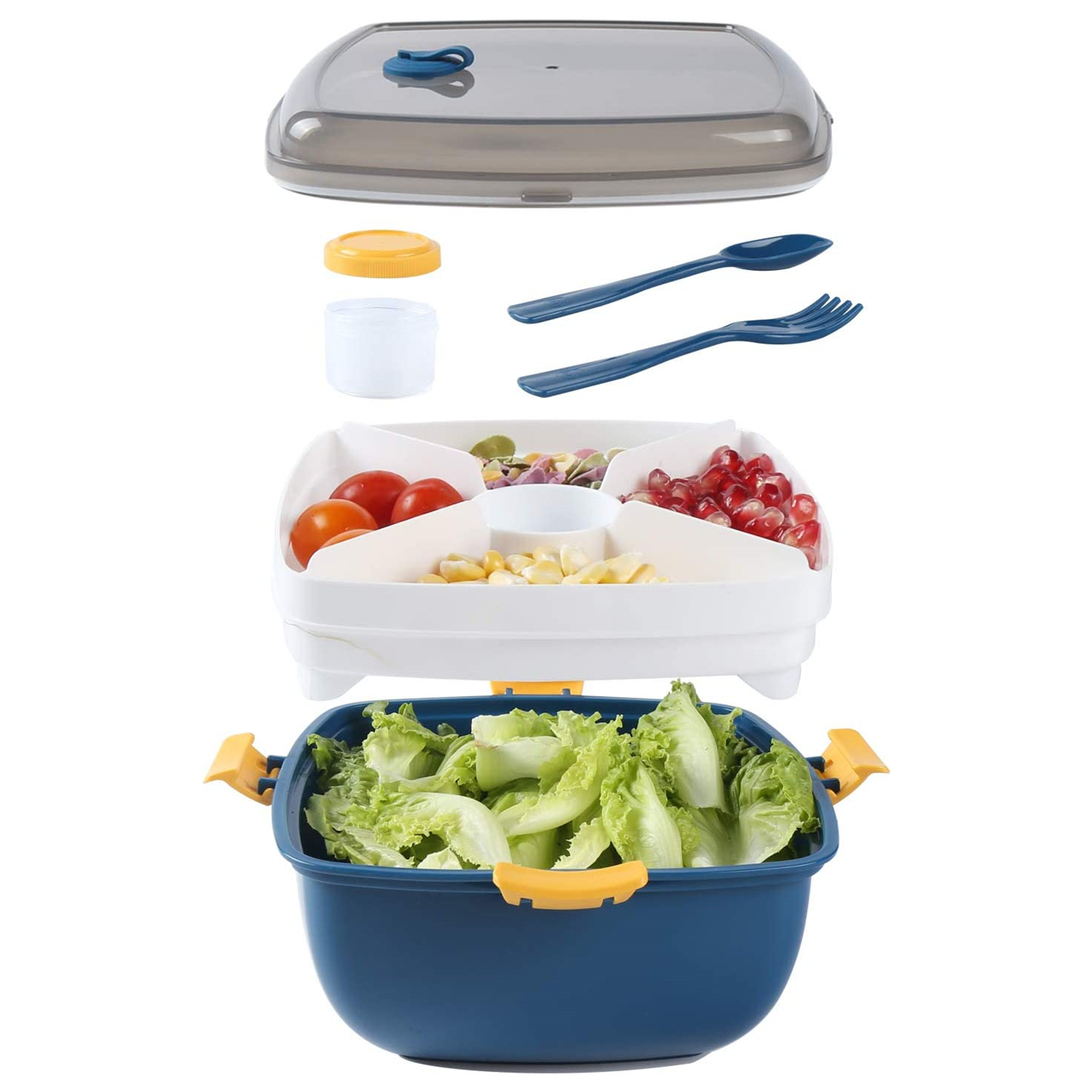 Large 52-oz. Salad Lunch Container, Salad Bowl with 3-Compartments