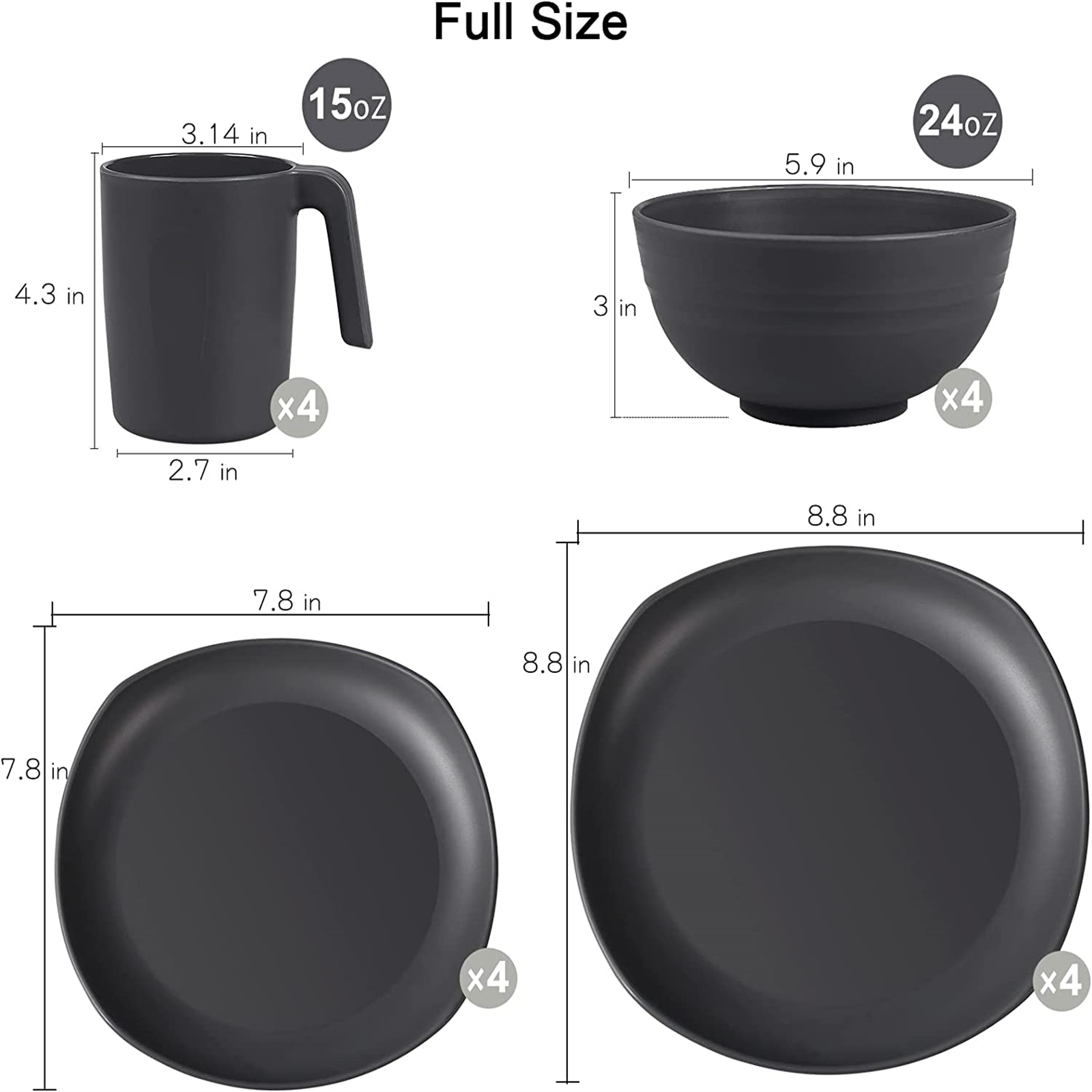 Shopwithgreen Lightweight & Unbreakable Plastic Square Dinnerware Sets - 16 PCS-shopwithgreen