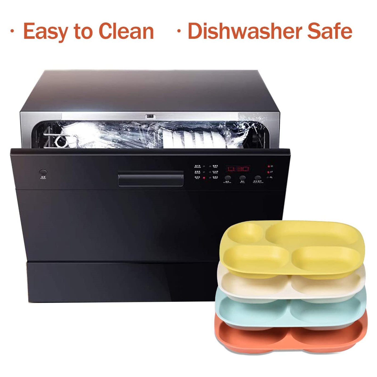 Shopwithgreen Bamboo Kids Divided Plates Set 9.4 inch 4 pcs-shopwithgreen