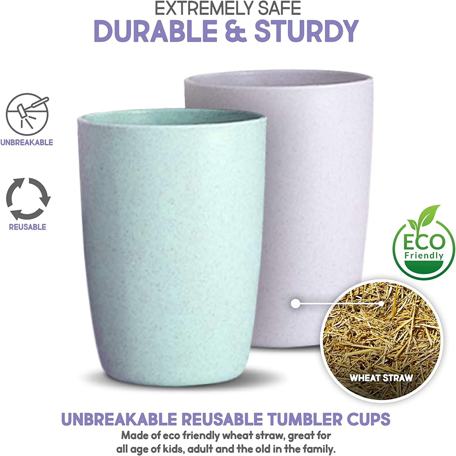 Shopwithgreen Wheat Straw Drinking Cups - 5pcs 12 OZ Pale Blush-shopwithgreen