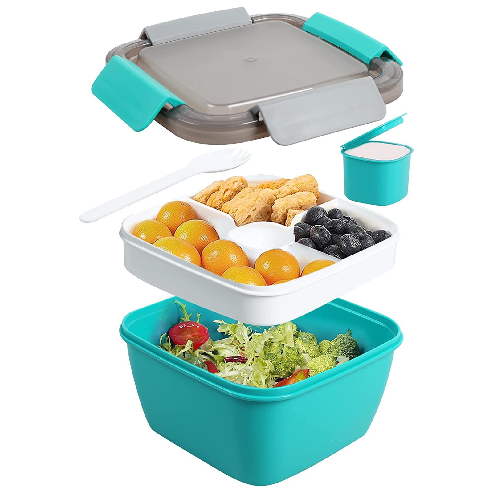 Shopwithgreen 52 OZ to Go Salad Container Lunch Container with 3-Compartment - Lake Blue-shopwithgreen