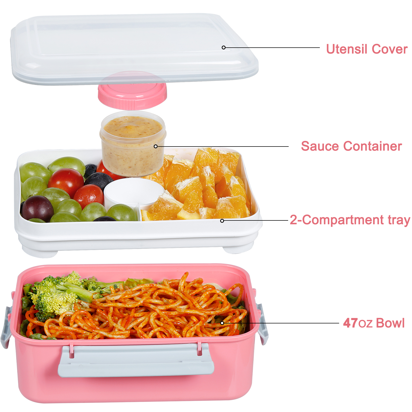 Shopwithgreen Salad Food Storage Container to Go 47-oz with 3-Compartment 3 pcs - Pink-shopwithgreen