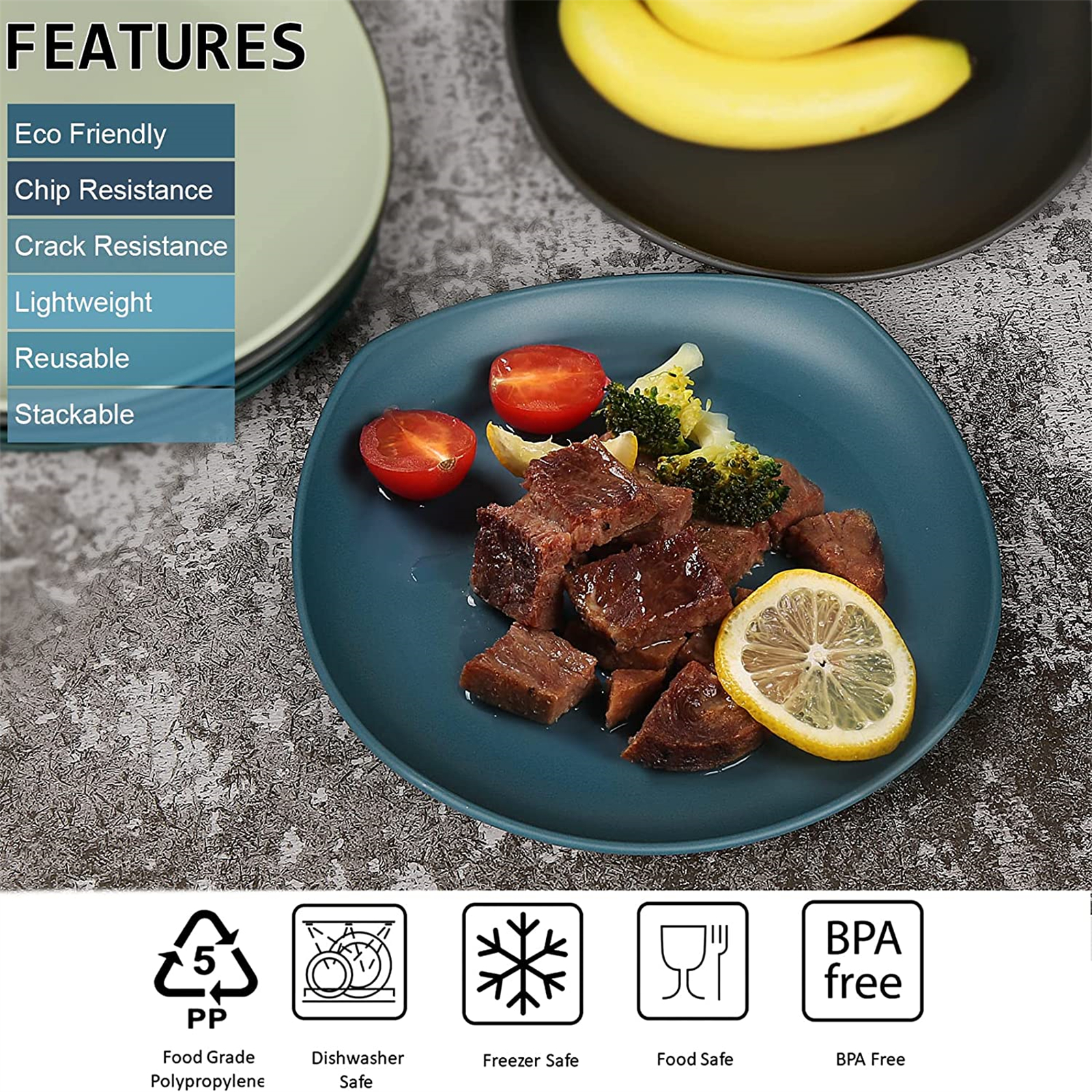 Shopwithgreen Lightweight & Unbreakable Plastic Square Dinnerware Sets - 16 PCS-shopwithgreen