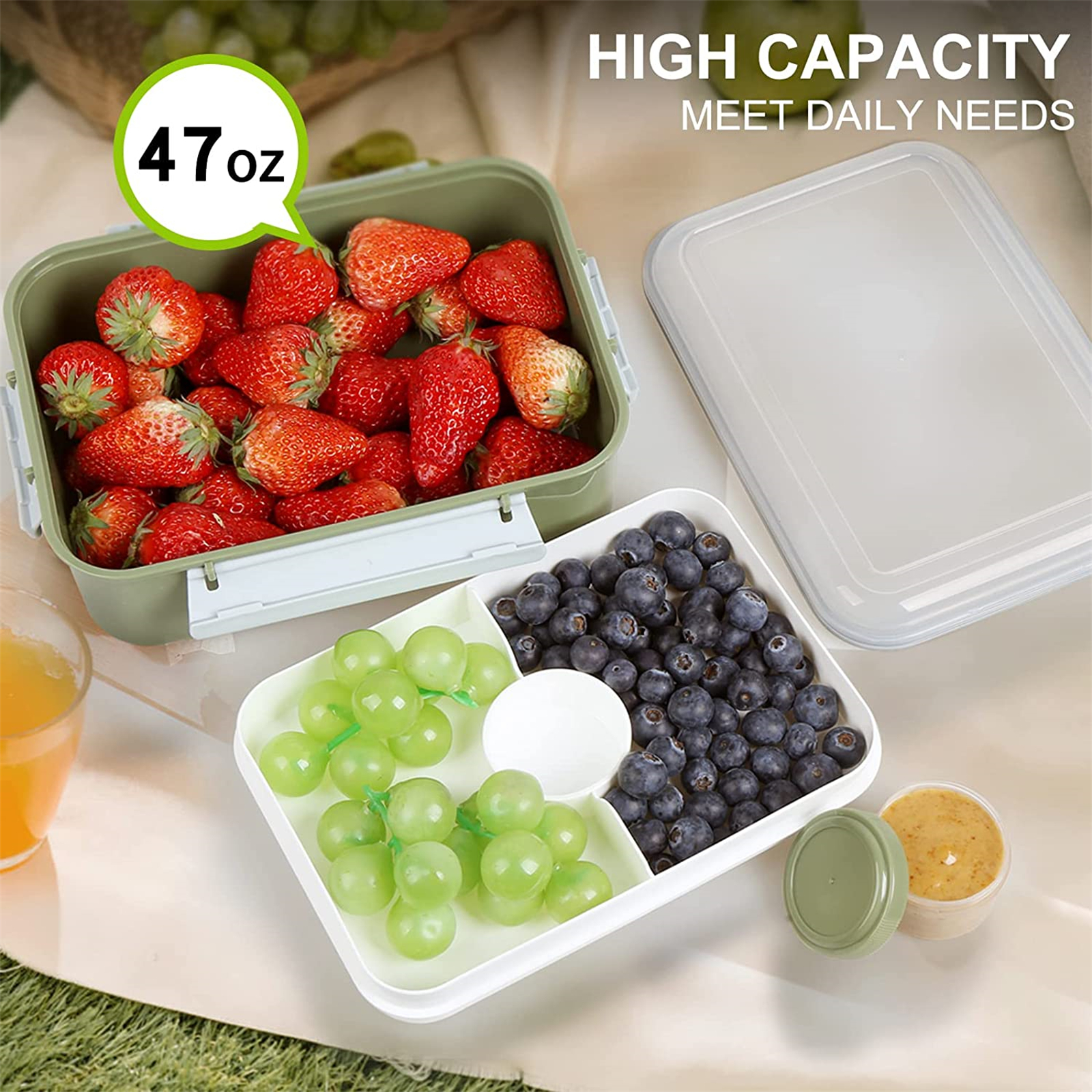 Shopwithgreen Salad Food Storage Container to Go 47-oz with 3-Compartment 3 pcs - Khaki Green-shopwithgreen