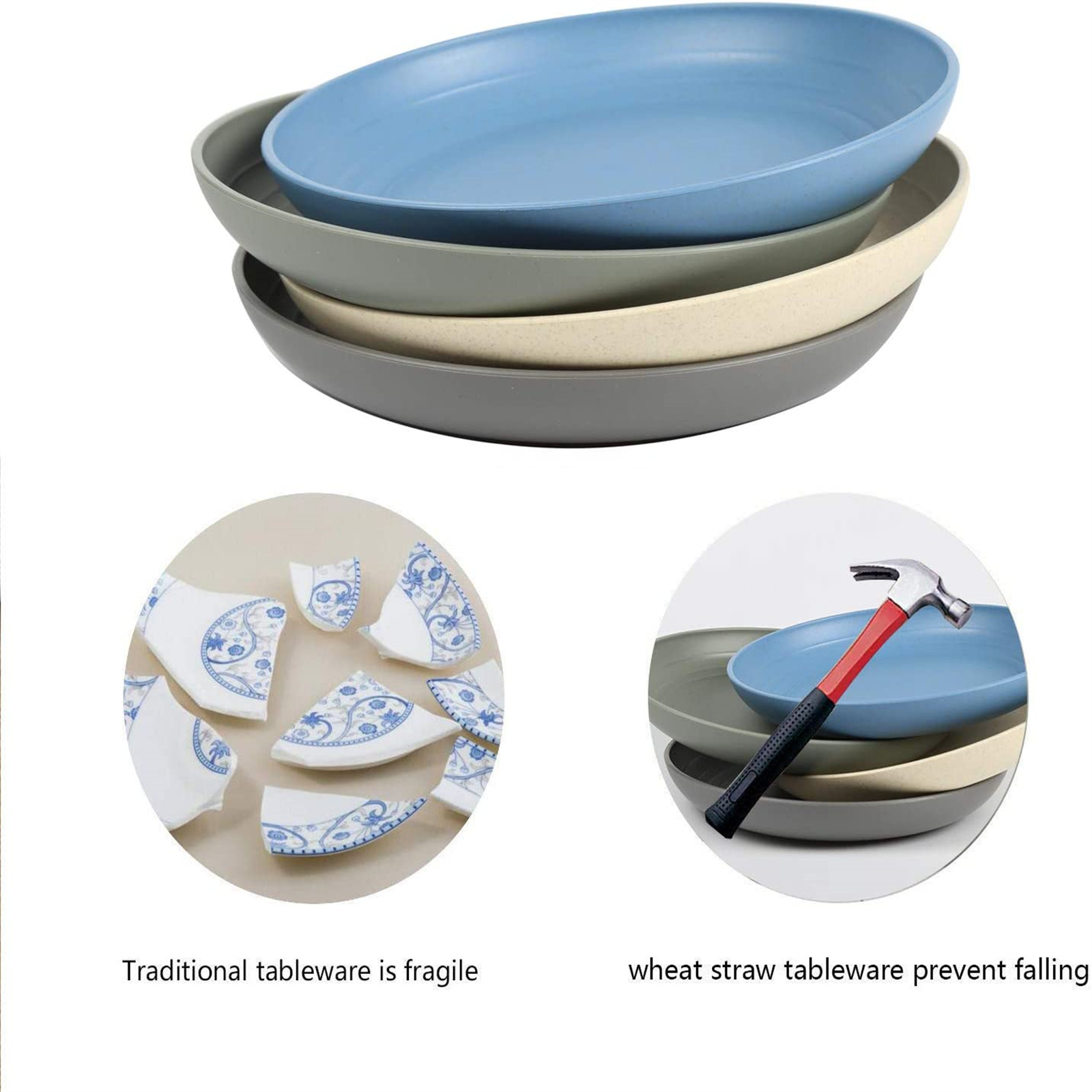 Shopwithgreen Wheat Straw Plastic Plates - 4pcs 7.8 inch Coastal-shopwithgreen