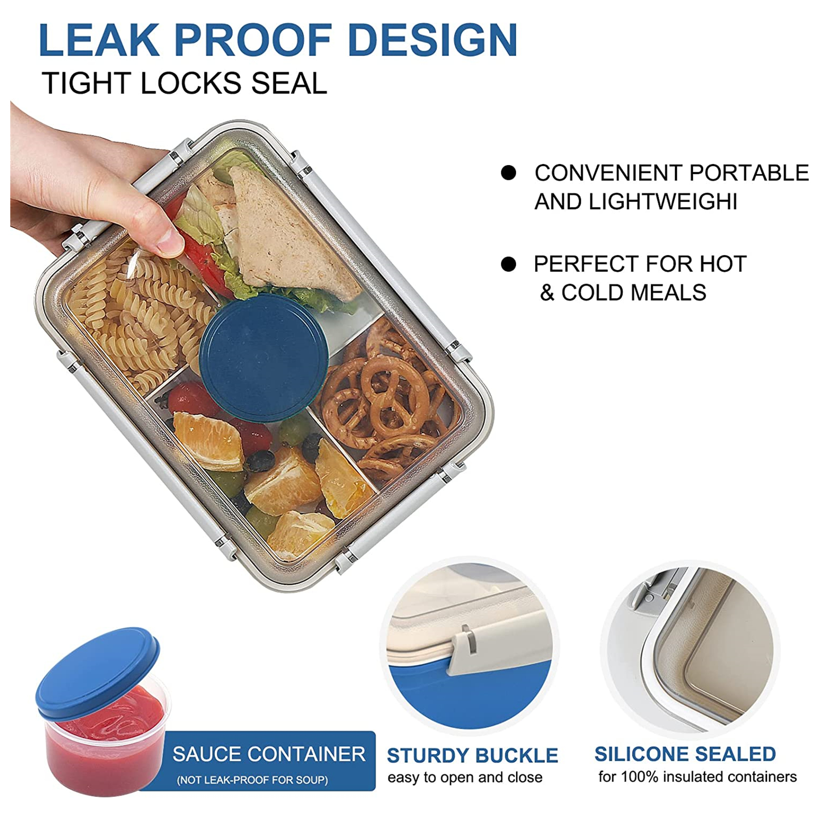 Shopwithgreen Salad Food Storage Container to Go 64oz with 5-Compartment 3 pcs - Dark Green & Rose Red & Dark Blue-shopwithgreen