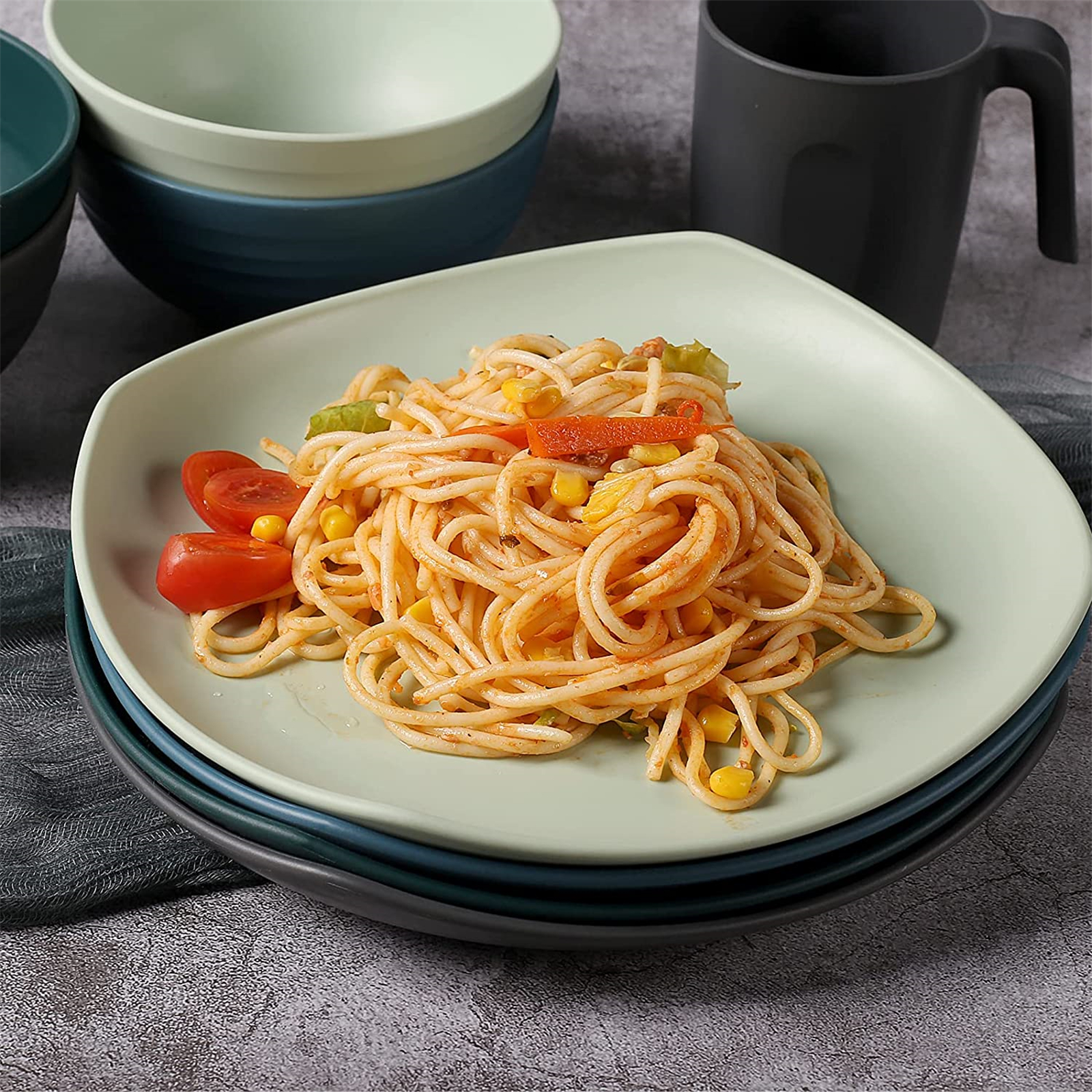 Shopwithgreen Lightweight & Unbreakable Plastic Square Dinnerware Sets - 16 PCS-shopwithgreen