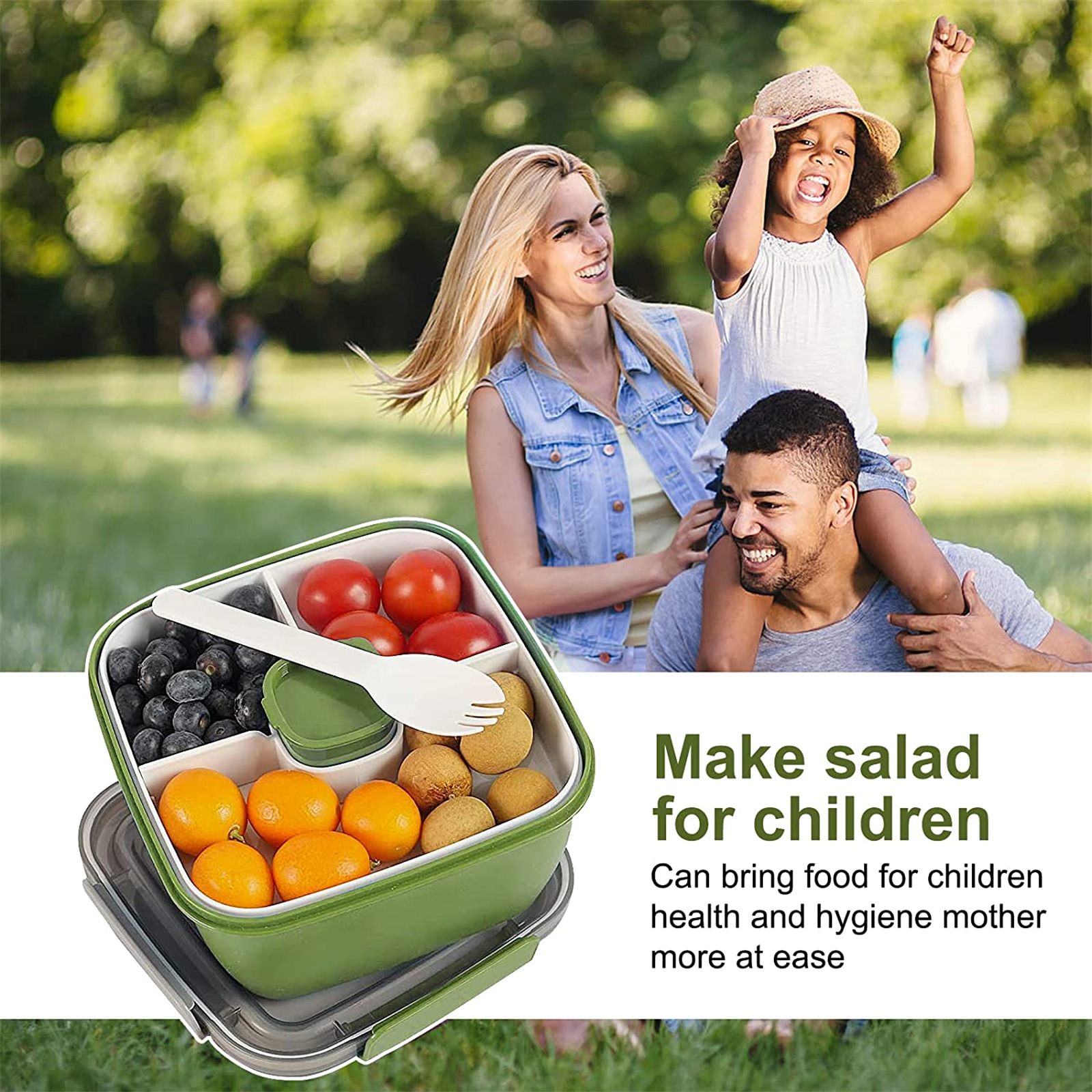 Shopwithgreen 52 OZ to Go Salad Container Lunch Container with 3-Compartment - Army Green-shopwithgreen