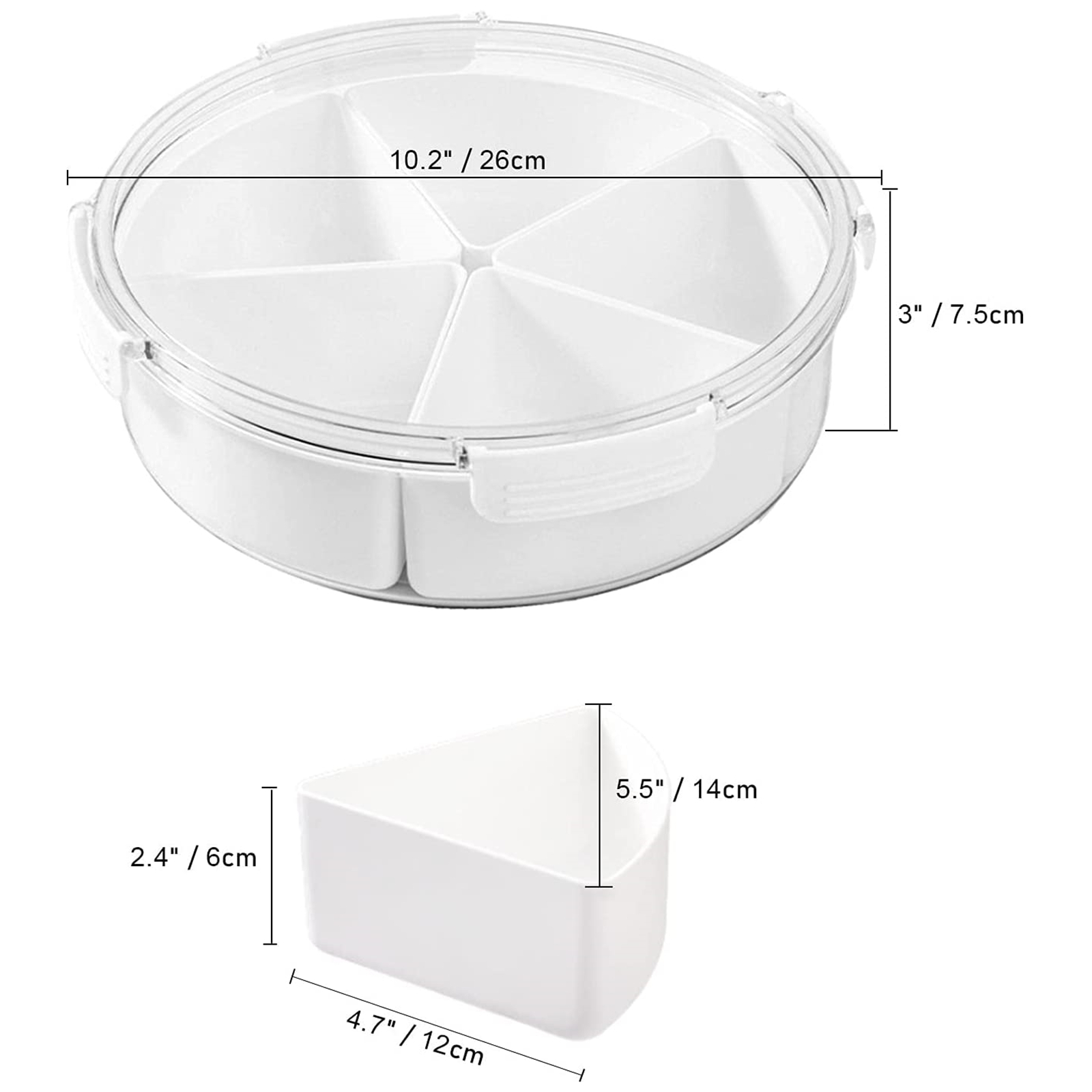 Shopwithgreen Divided Serving Tray with Lid & 5 Compartment Removable Dividers - Round Transparent-shopwithgreen