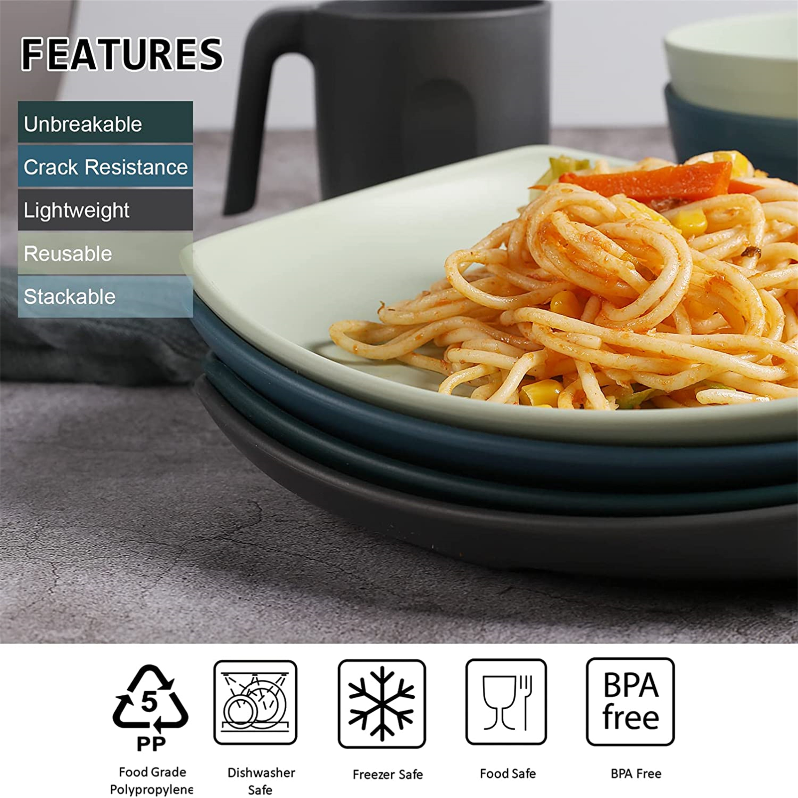 Shopwithgreen Lightweight & Unbreakable Plastic Square Dinnerware Sets - 16 PCS-shopwithgreen