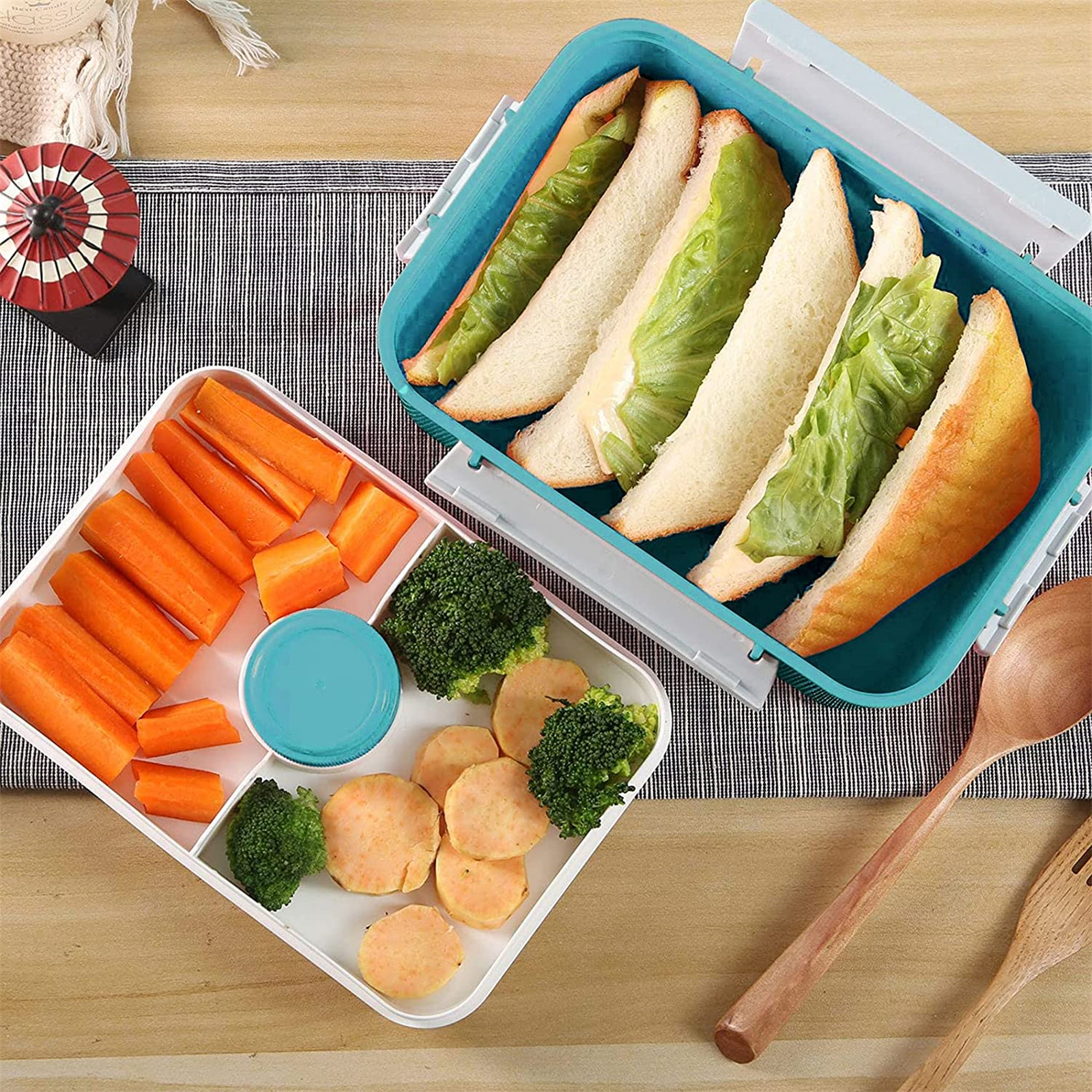 Shopwithgreen Salad Food Storage Container to Go 47-oz with 3-Compartment 3 pcs - Navy & Dark Green & Light Blue-shopwithgreen