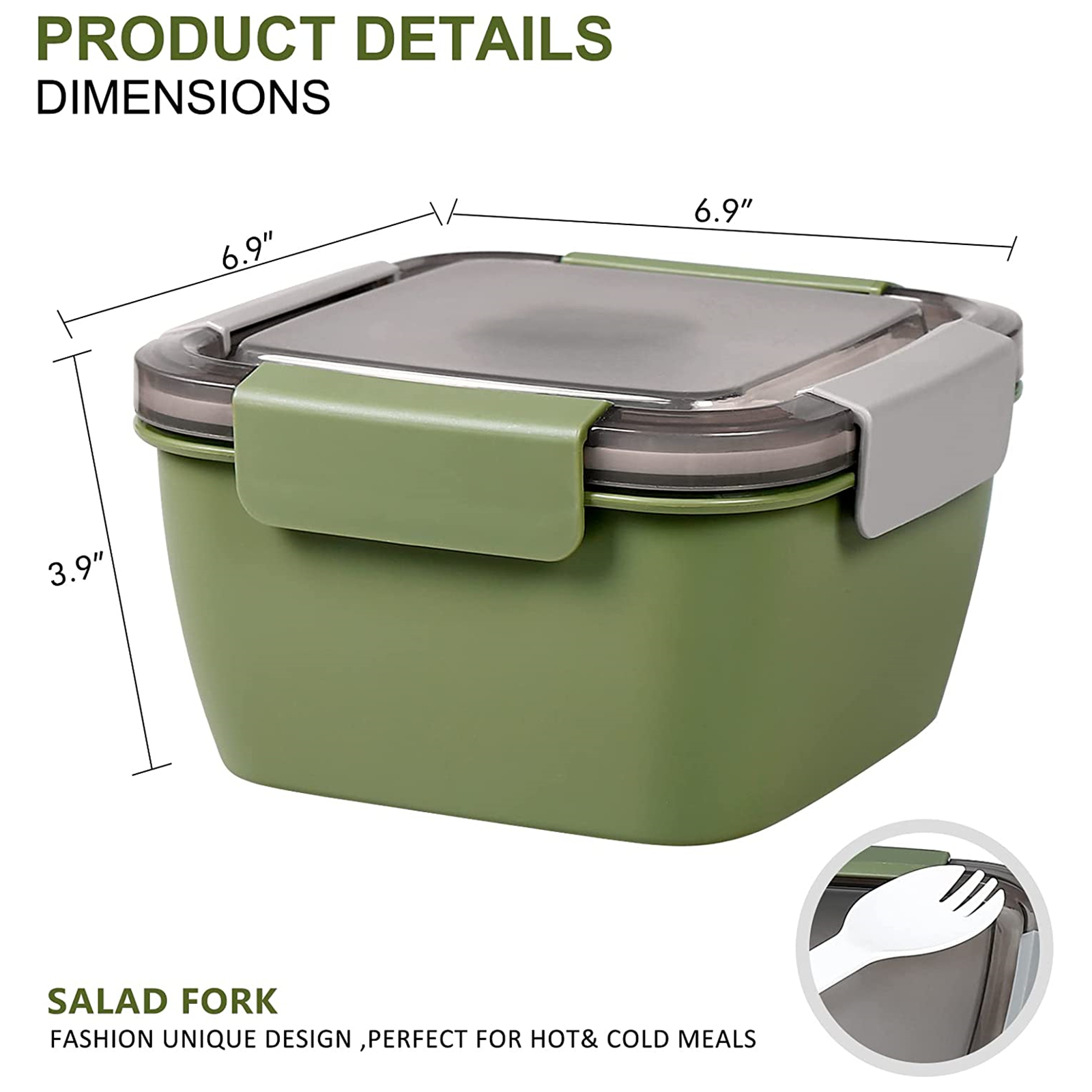 Shopwithgreen 52 OZ to Go Salad Container Lunch Container with 3-Compartment - Army Green-shopwithgreen