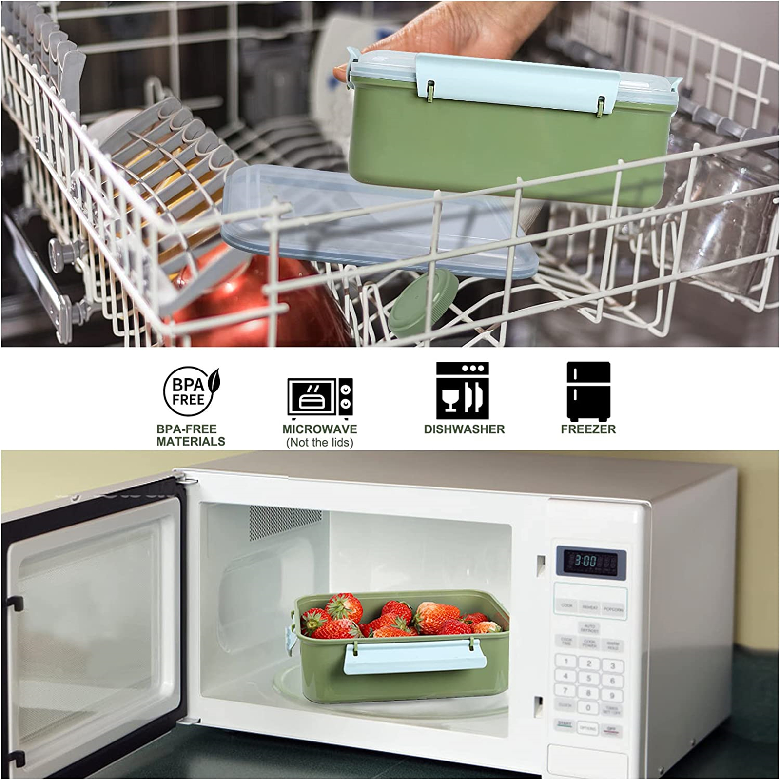 Shopwithgreen Salad Food Storage Container to Go 47-oz with 3-Compartment 3 pcs - Khaki Green-shopwithgreen