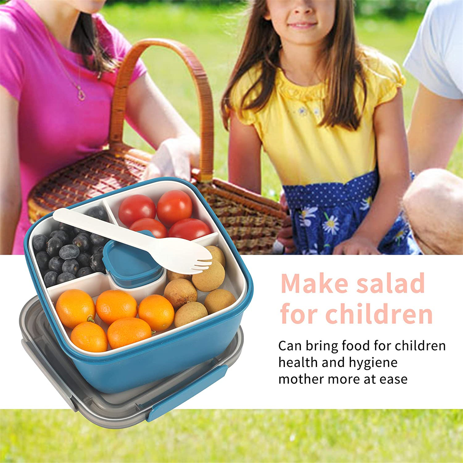 Shopwithgreen 52 OZ to Go Salad Container Lunch Container with 3-Compartment - Blue-3 pcs-shopwithgreen