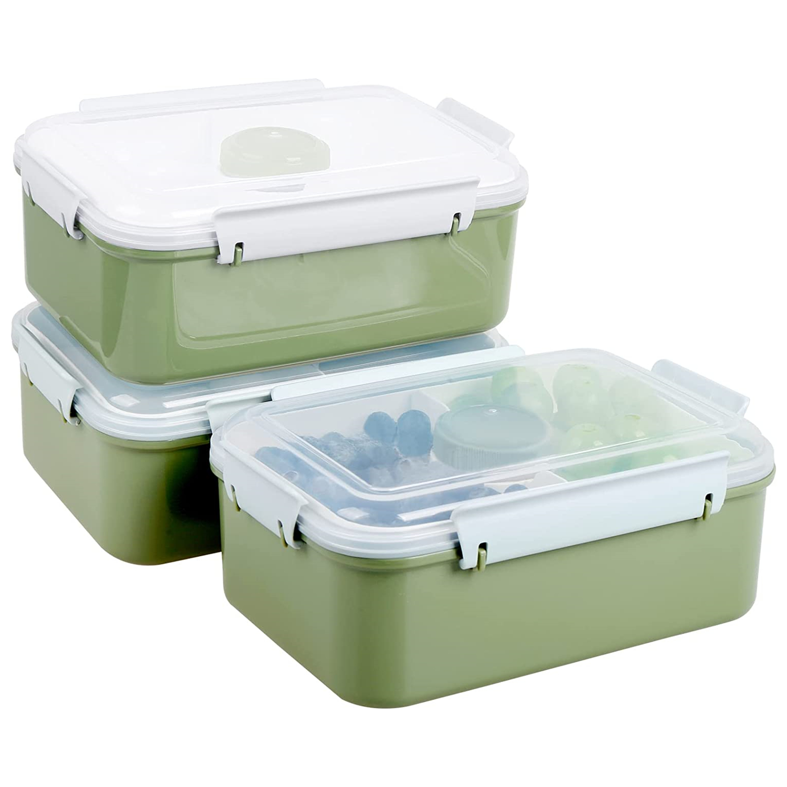 Shopwithgreen Salad Food Storage Container to Go 47-oz with 3-Compartment 3 pcs - Khaki Green-shopwithgreen