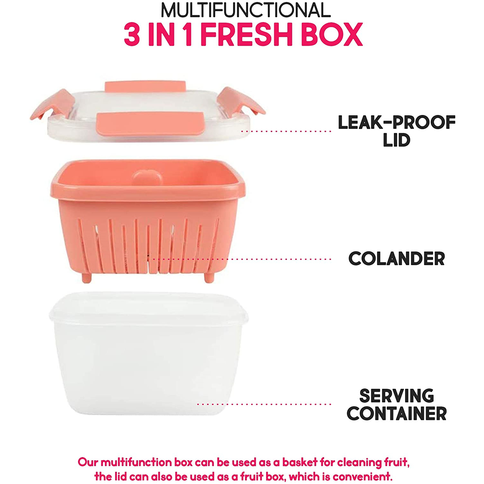 shopwithgreen Berry Keeper Box Containers, Berry Boxes Keep Fresh Produce Saver Food Storage Containers with Leak-Proof Lids - Clear, 68 oz, Pink