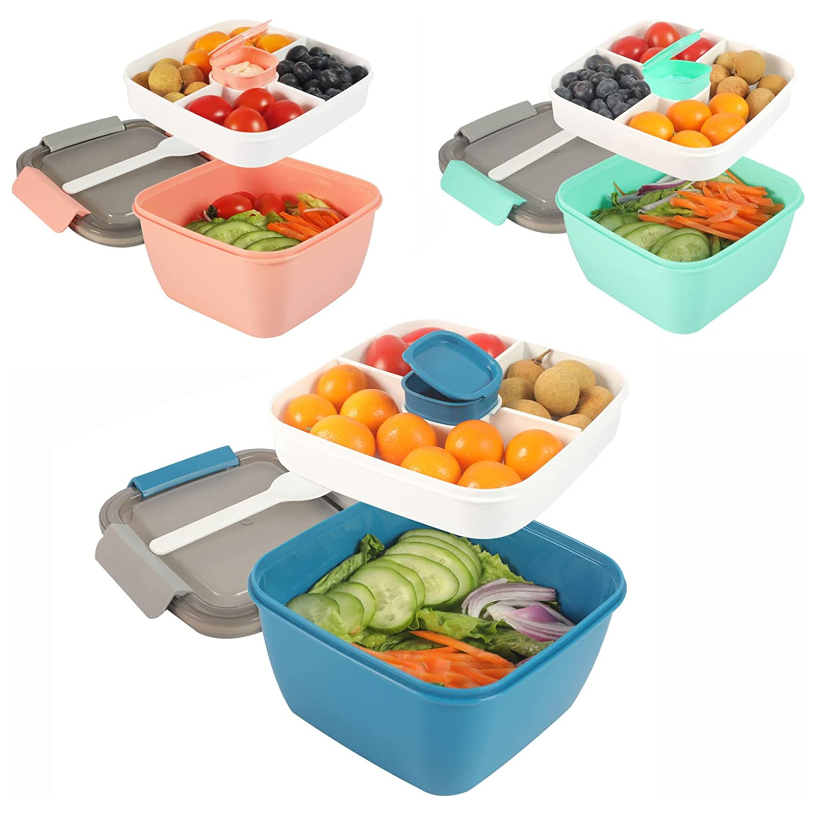 52oz Bento Lunch Box Salad Container for Lunch BPA Free Leak Proof Salad  Dressing Container with