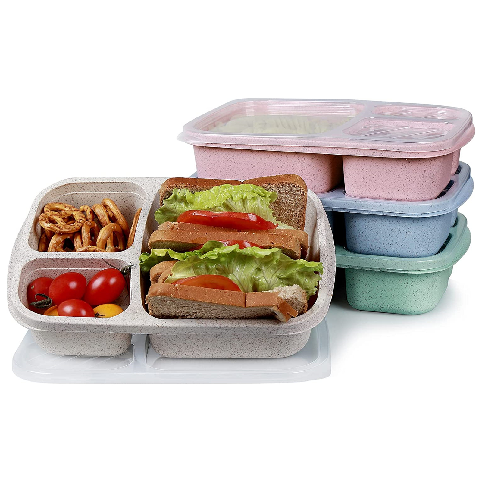 Shopwithgreen Meal Prep Plastic Lunch Containers with 3 Compartments 4 pcs - Pure-shopwithgreen