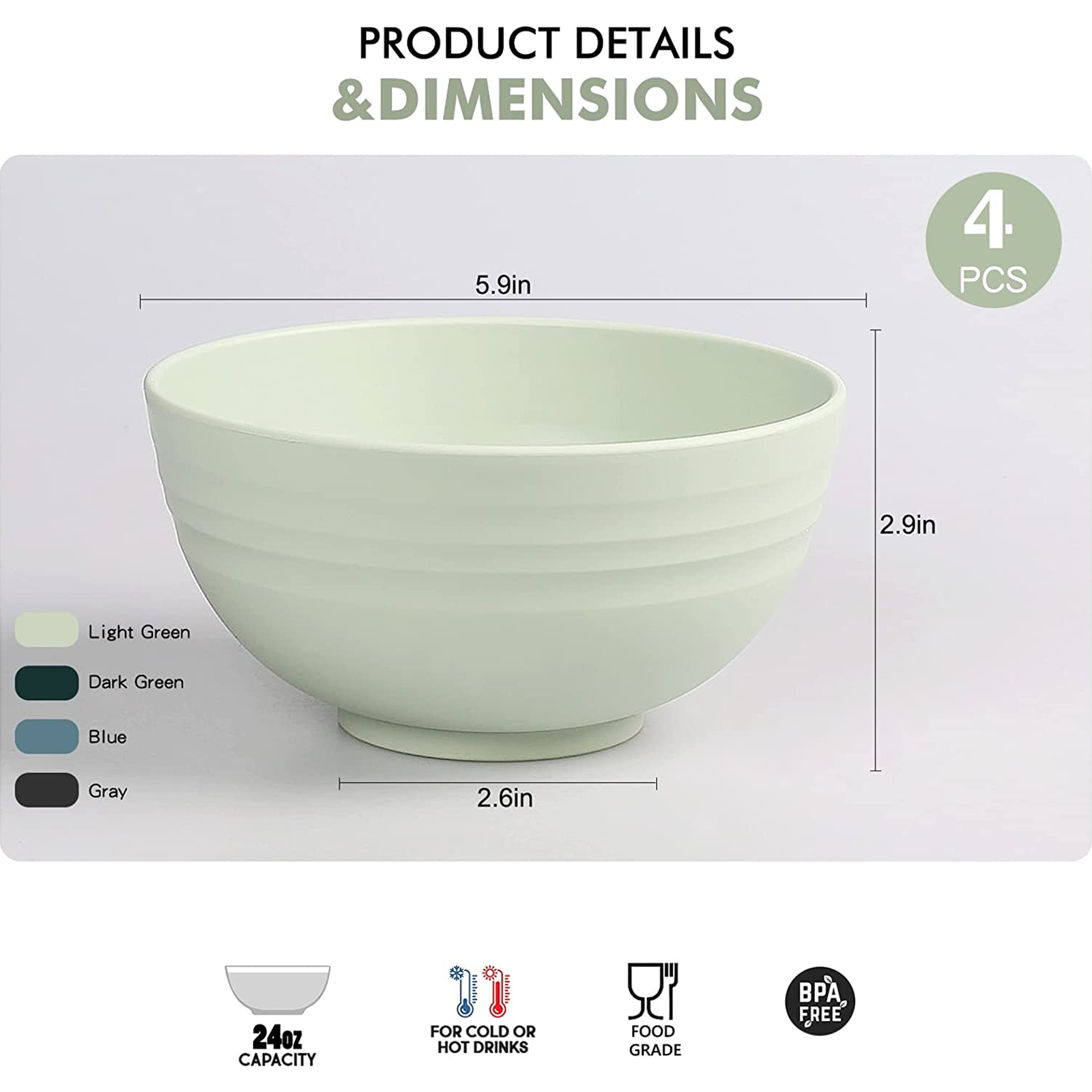 Shopwithgreen Wheat Straw Bowls - 4pcs 24 OZ-shopwithgreen