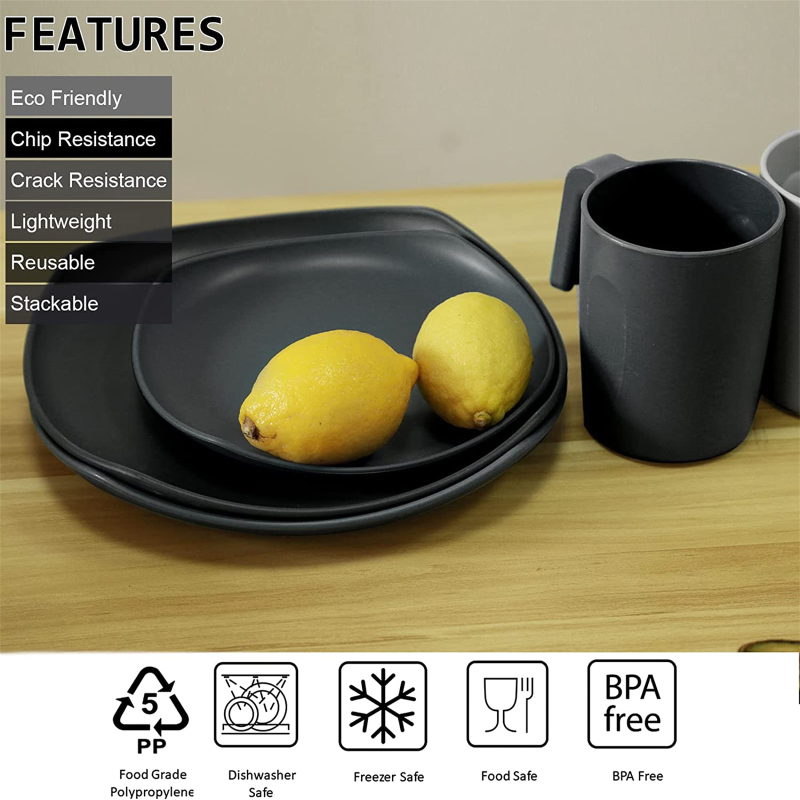 Shopwithgreen Lightweight & Unbreakable Plastic Square Dinnerware Sets - 16 PCS-shopwithgreen