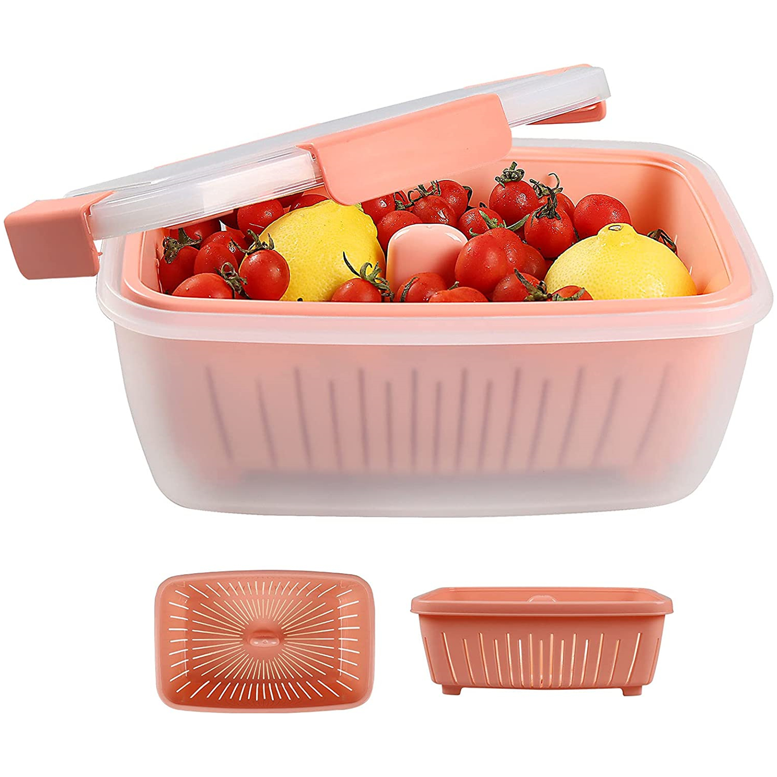 shopwithgreen Berry Keeper Box Containers, Berry Boxes Keep Fresh Produce Saver Food Storage Containers with Leak-Proof Lids - Clear, 68 oz, Pink