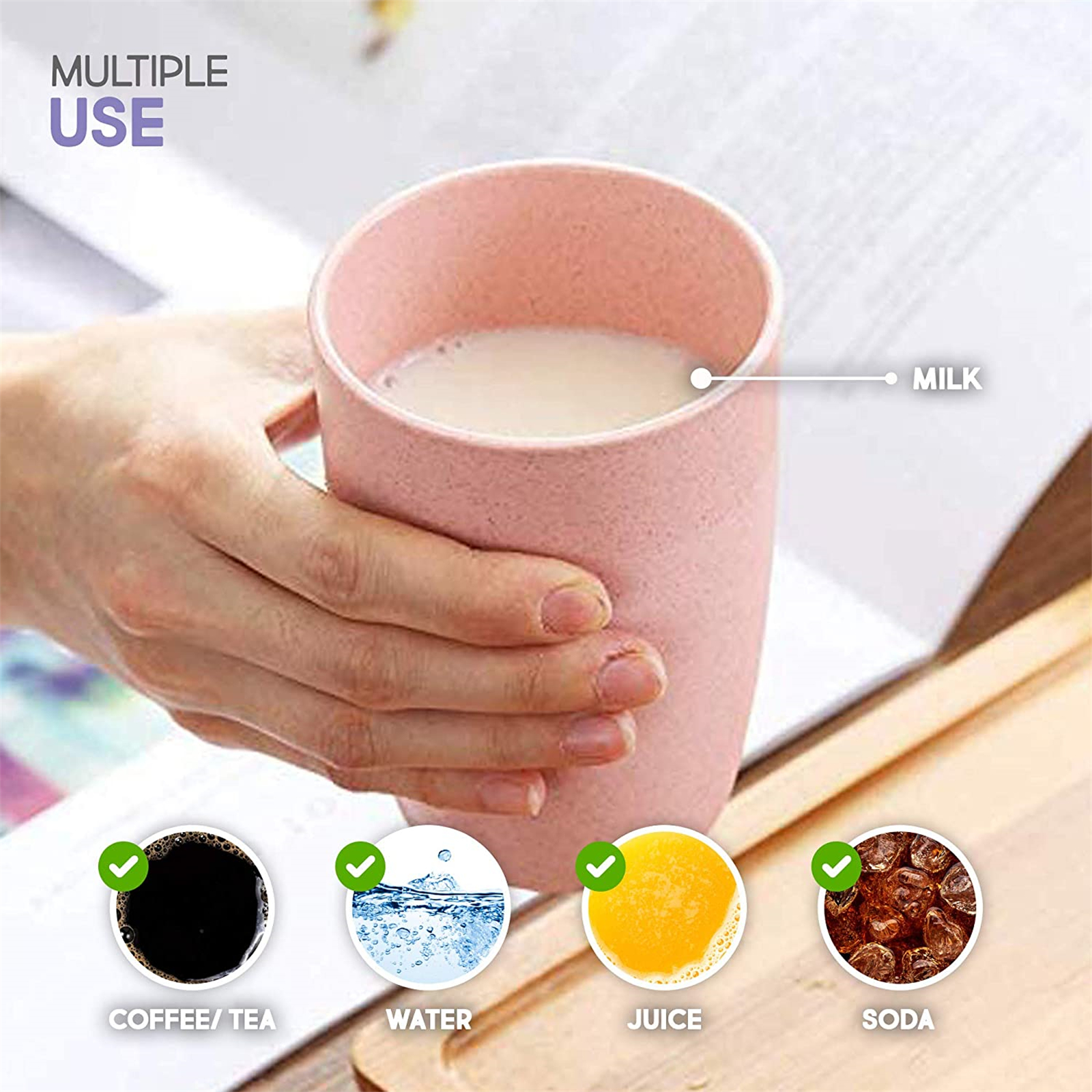 Shopwithgreen Wheat Straw Drinking Cups - 5pcs 12 OZ Pale Blush-shopwithgreen